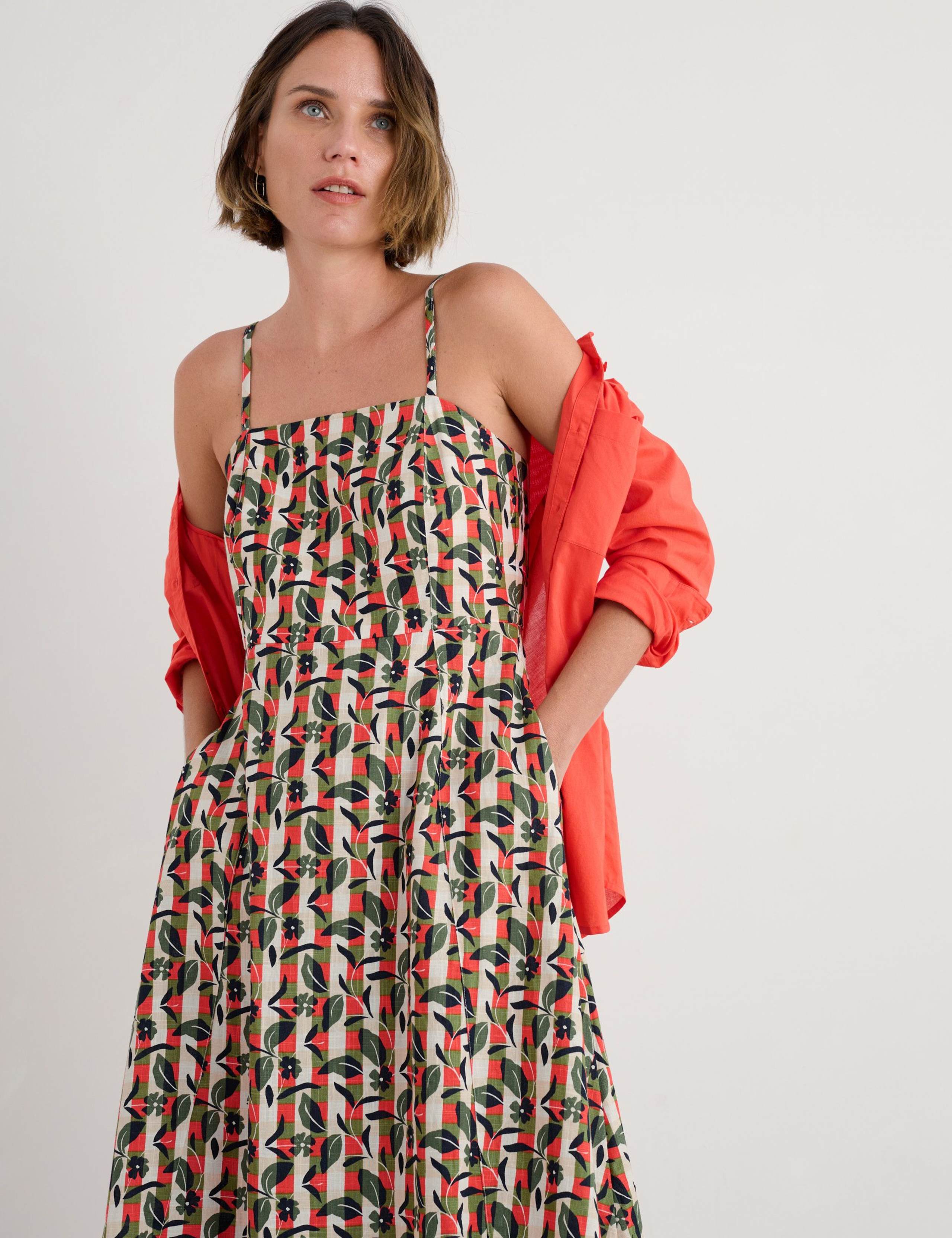 Pure Cotton Floral Check Strappy Midi Dress 5 of 5