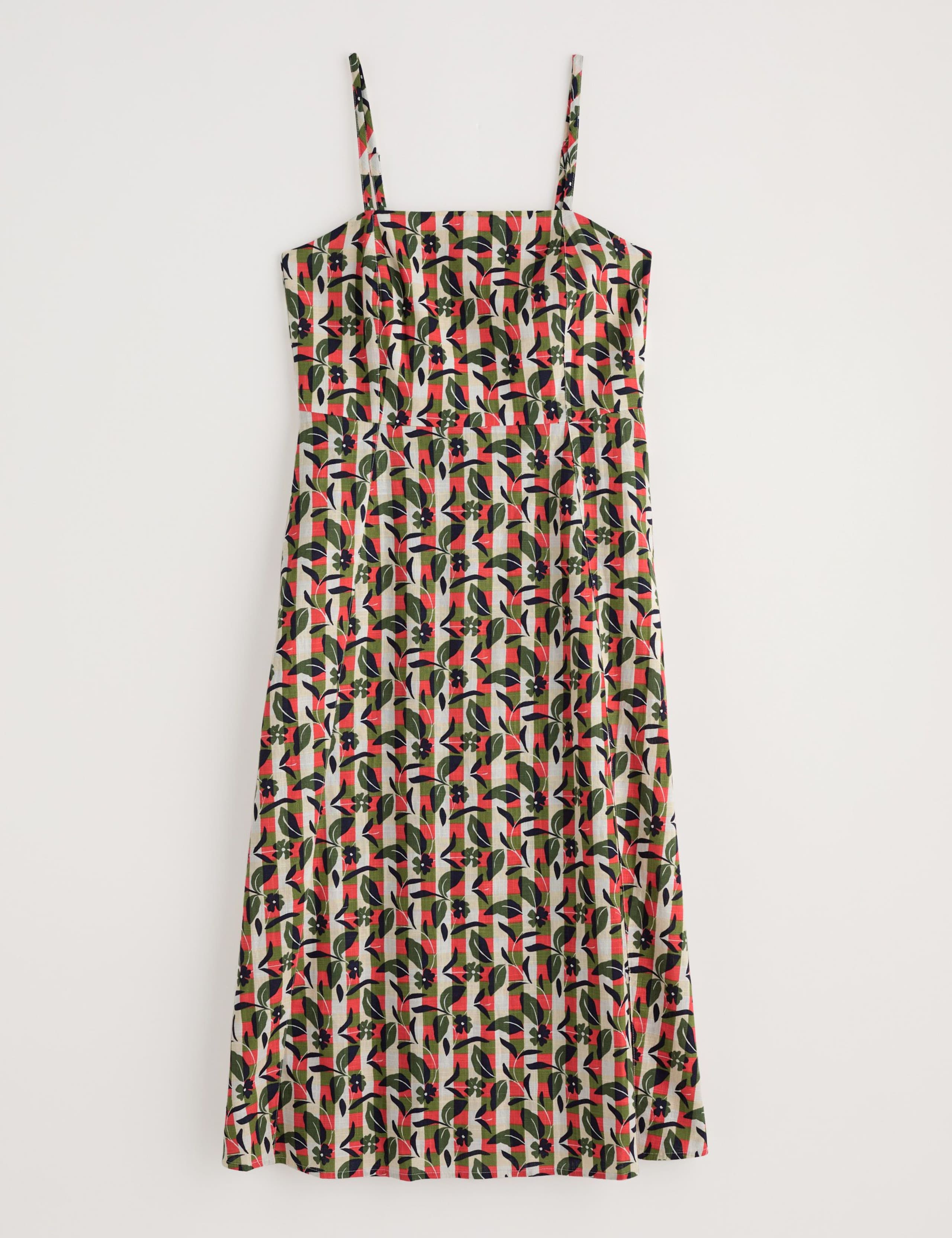 Pure Cotton Floral Check Strappy Midi Dress 2 of 5