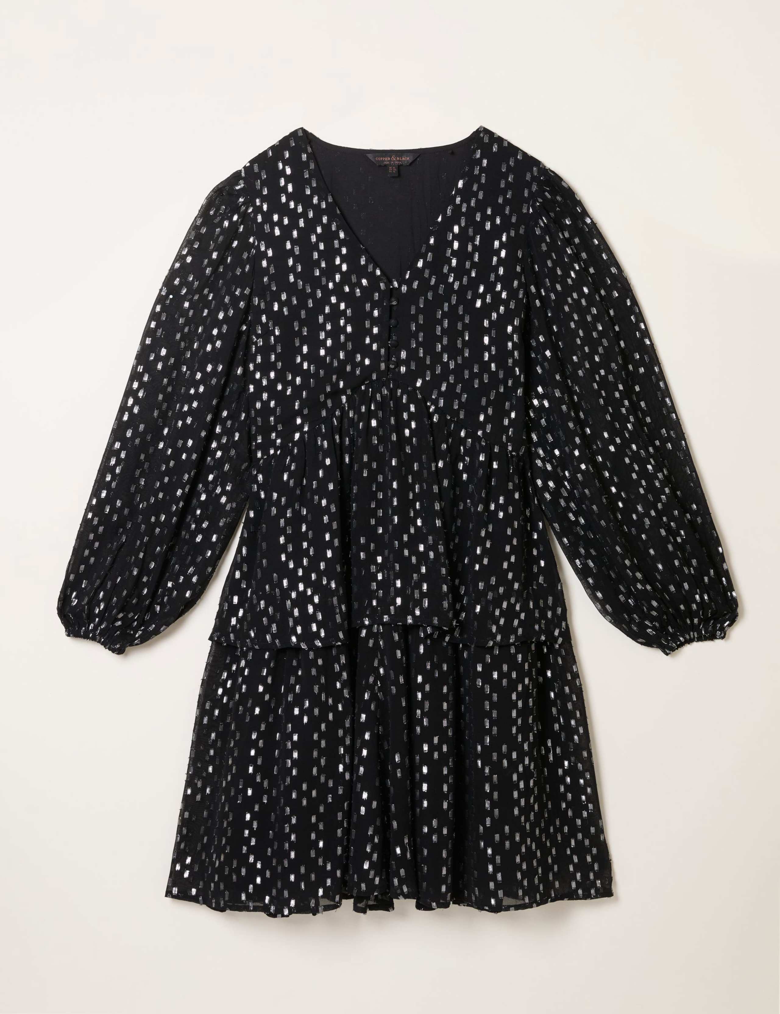 Metallic V-Neck Mini Tiered Dress 2 of 4