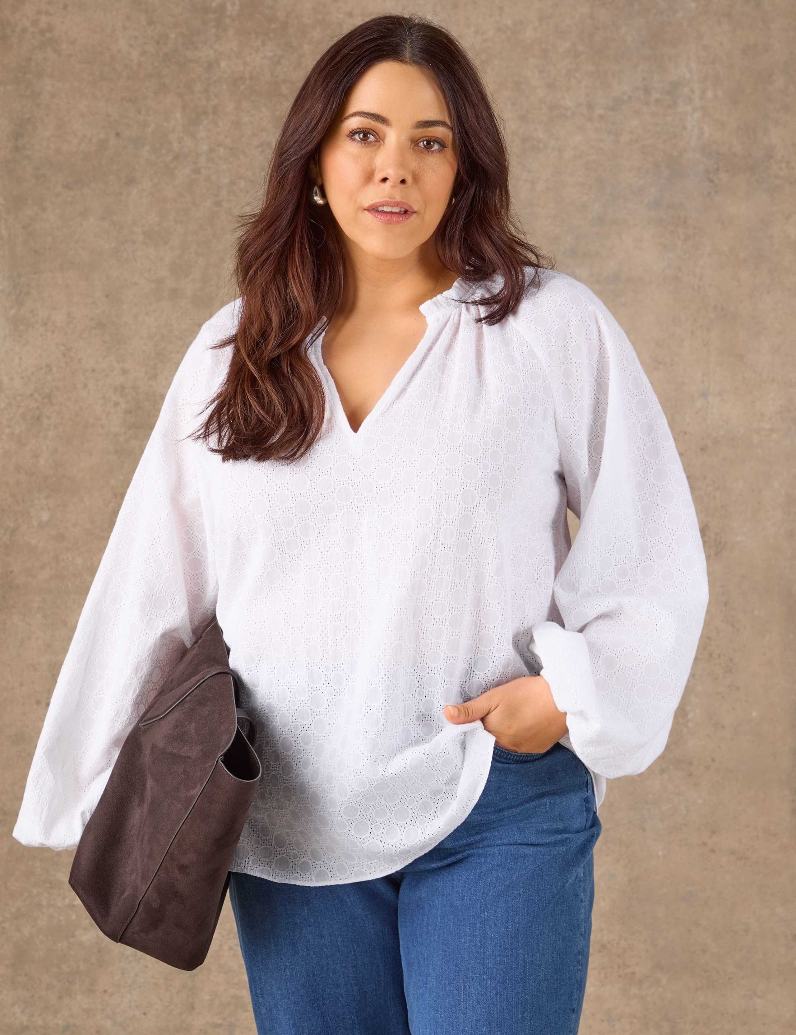 Pure Cotton Broderie Nehru Collar Blouse 1 of 5