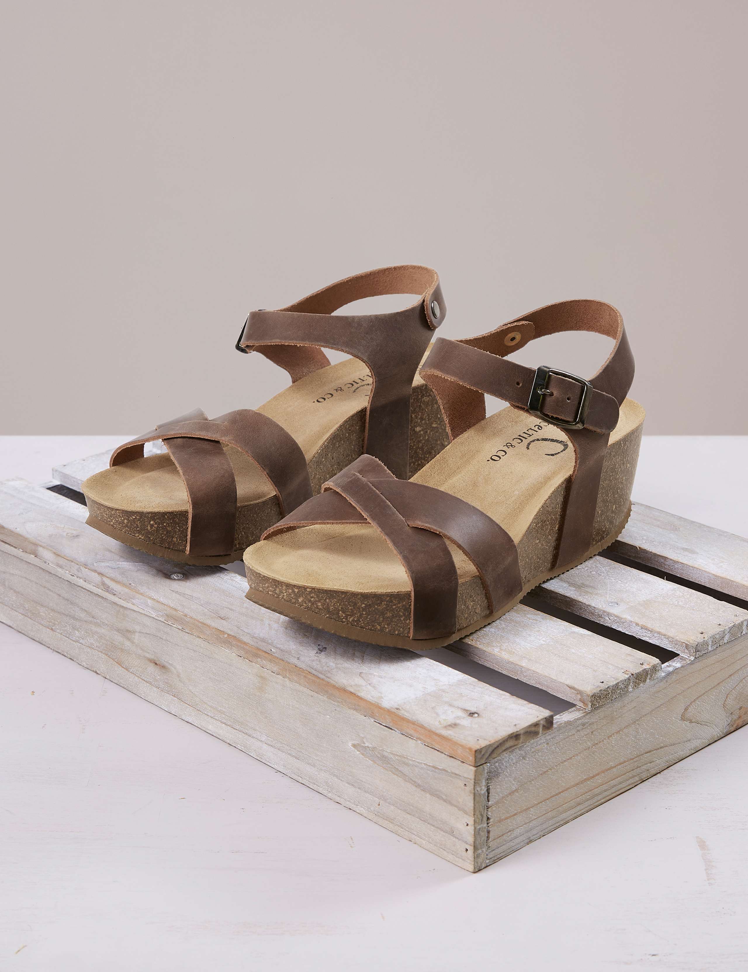 Leather Crossover Ankle Strap Wedge Sandals 1 of 6