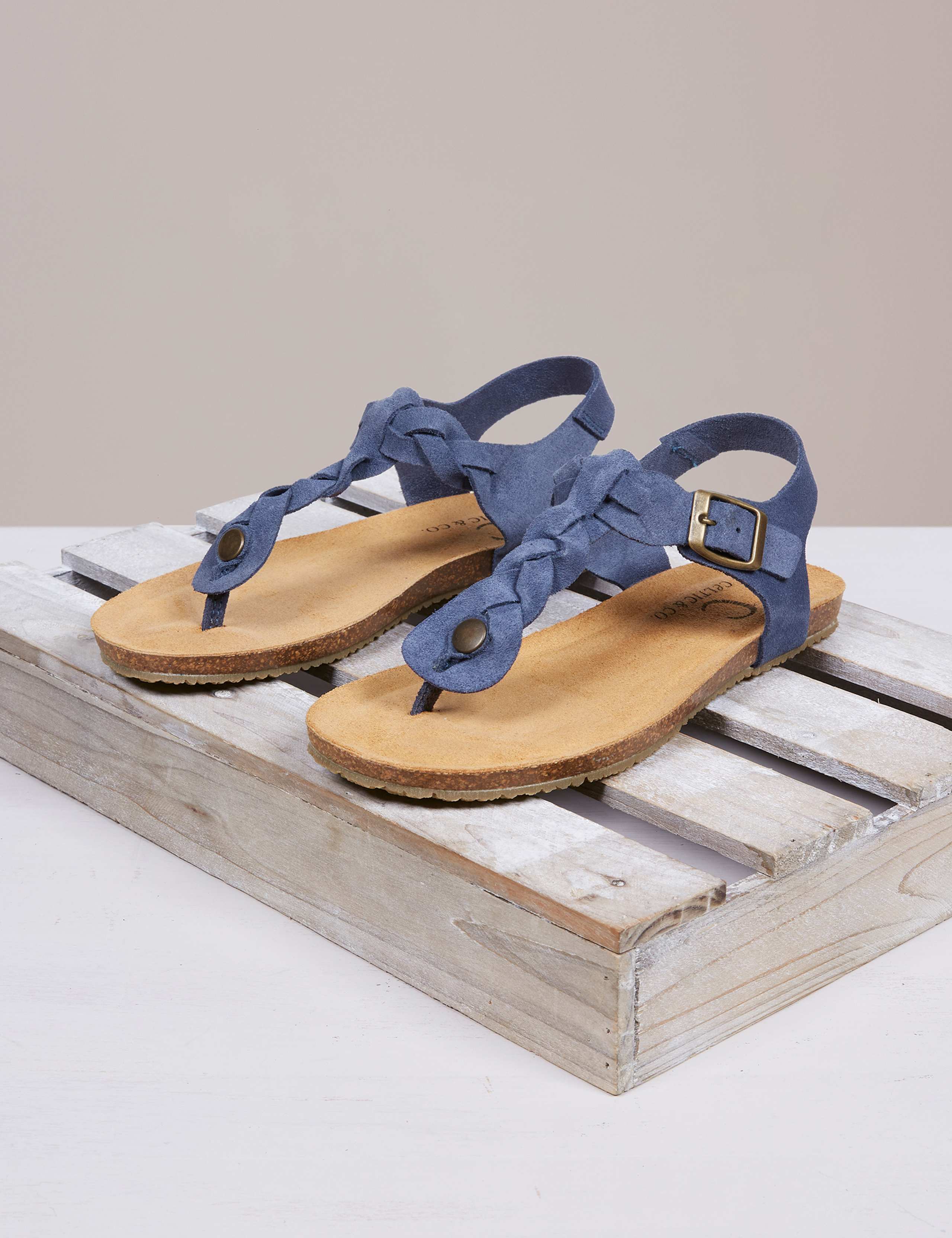 Suede Woven Ankle Strap Flat Sandals 1 of 7