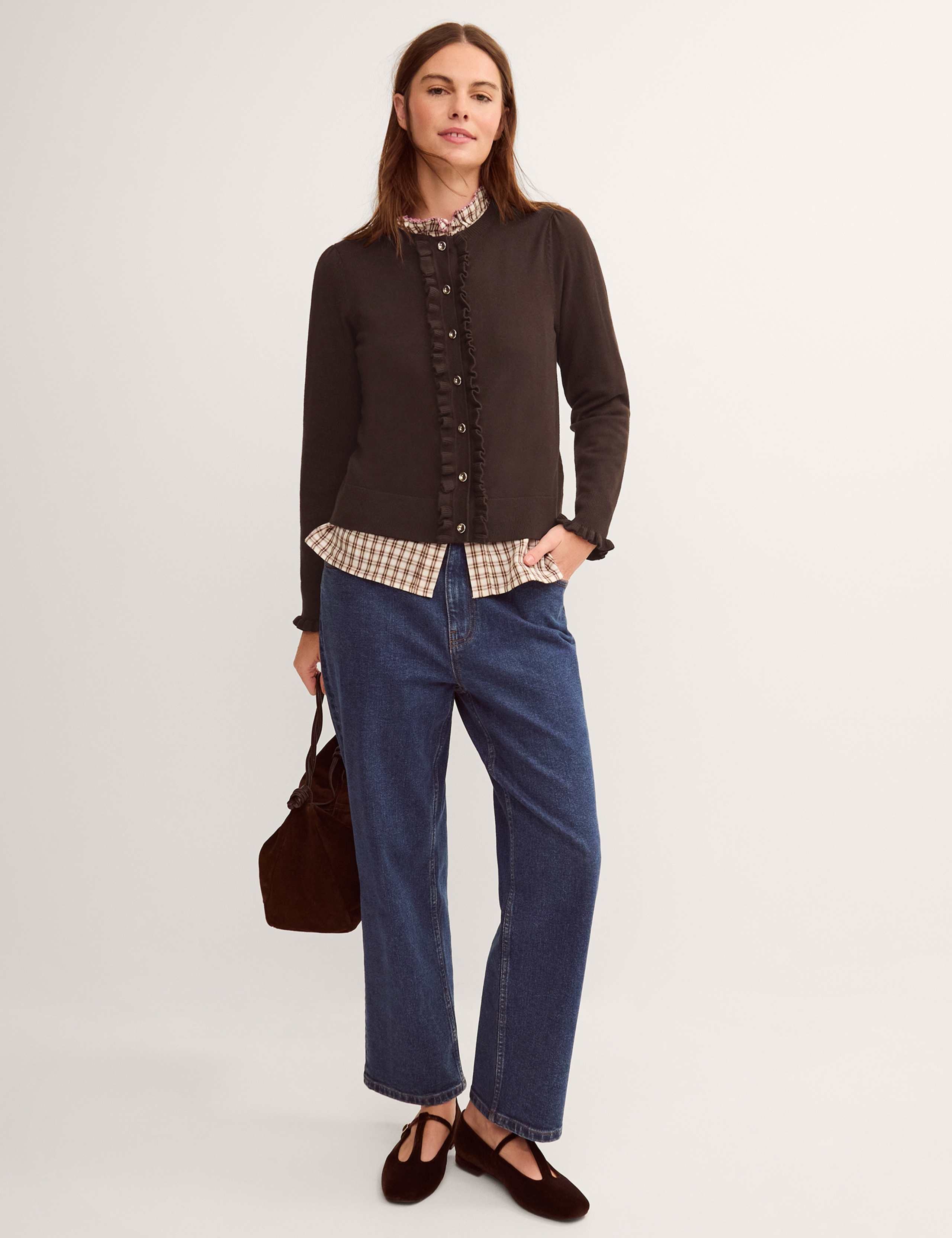 Crew Neck Ruffle Button Front Cardigan 2 of 5