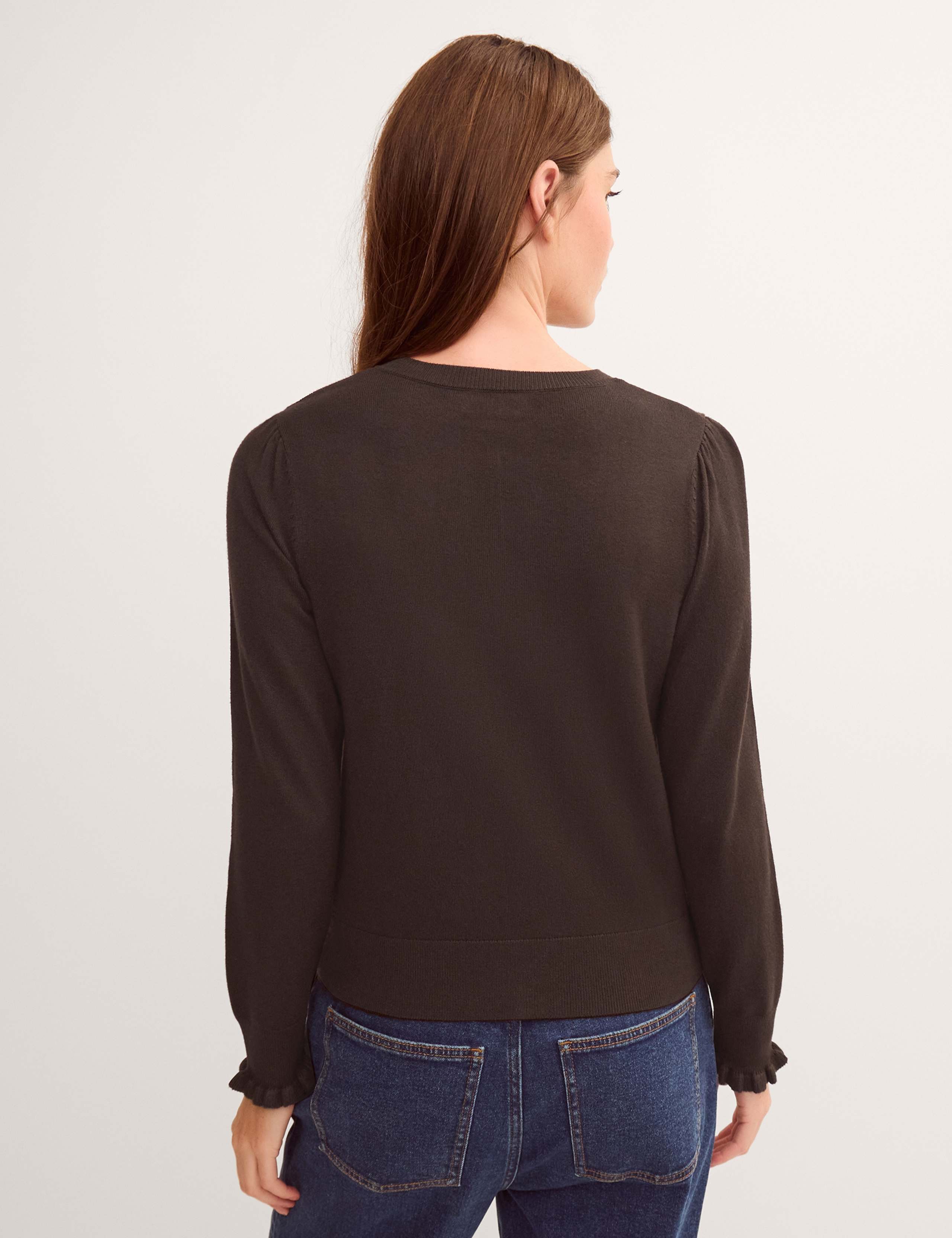 Crew Neck Ruffle Button Front Cardigan 3 of 5