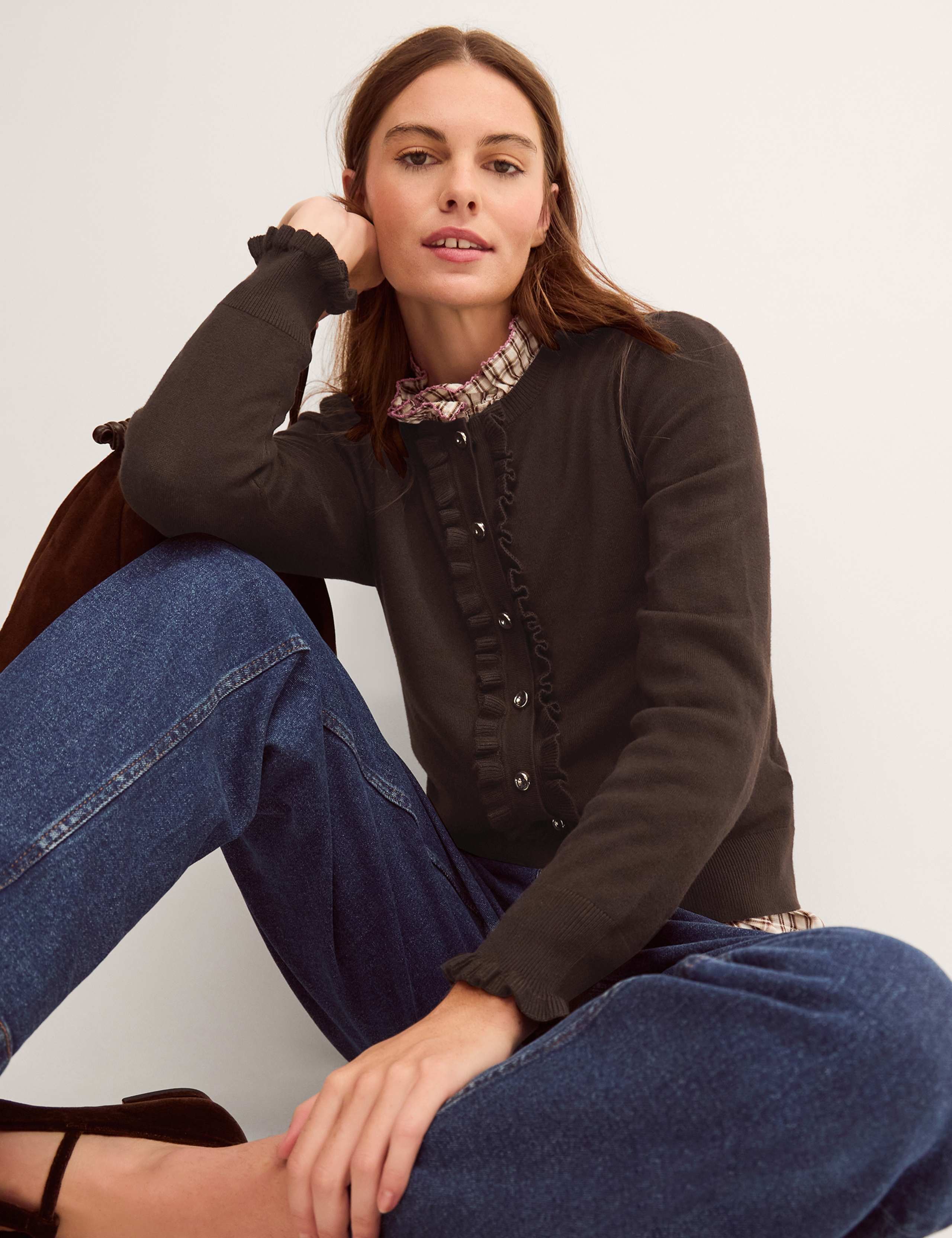 Crew Neck Ruffle Button Front Cardigan 4 of 5