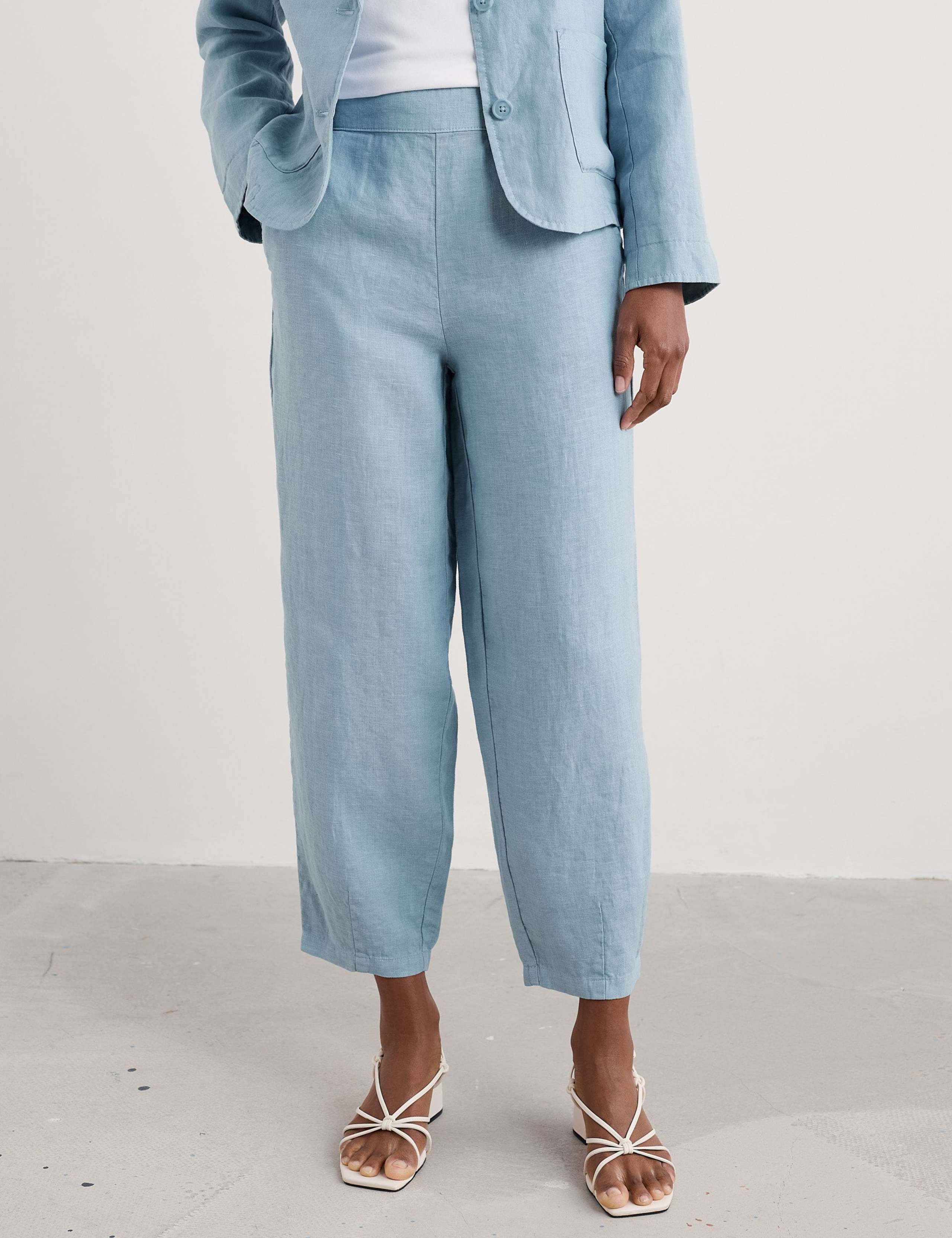Pure Linen Tapered Ankle Grazer Trousers 4 of 4