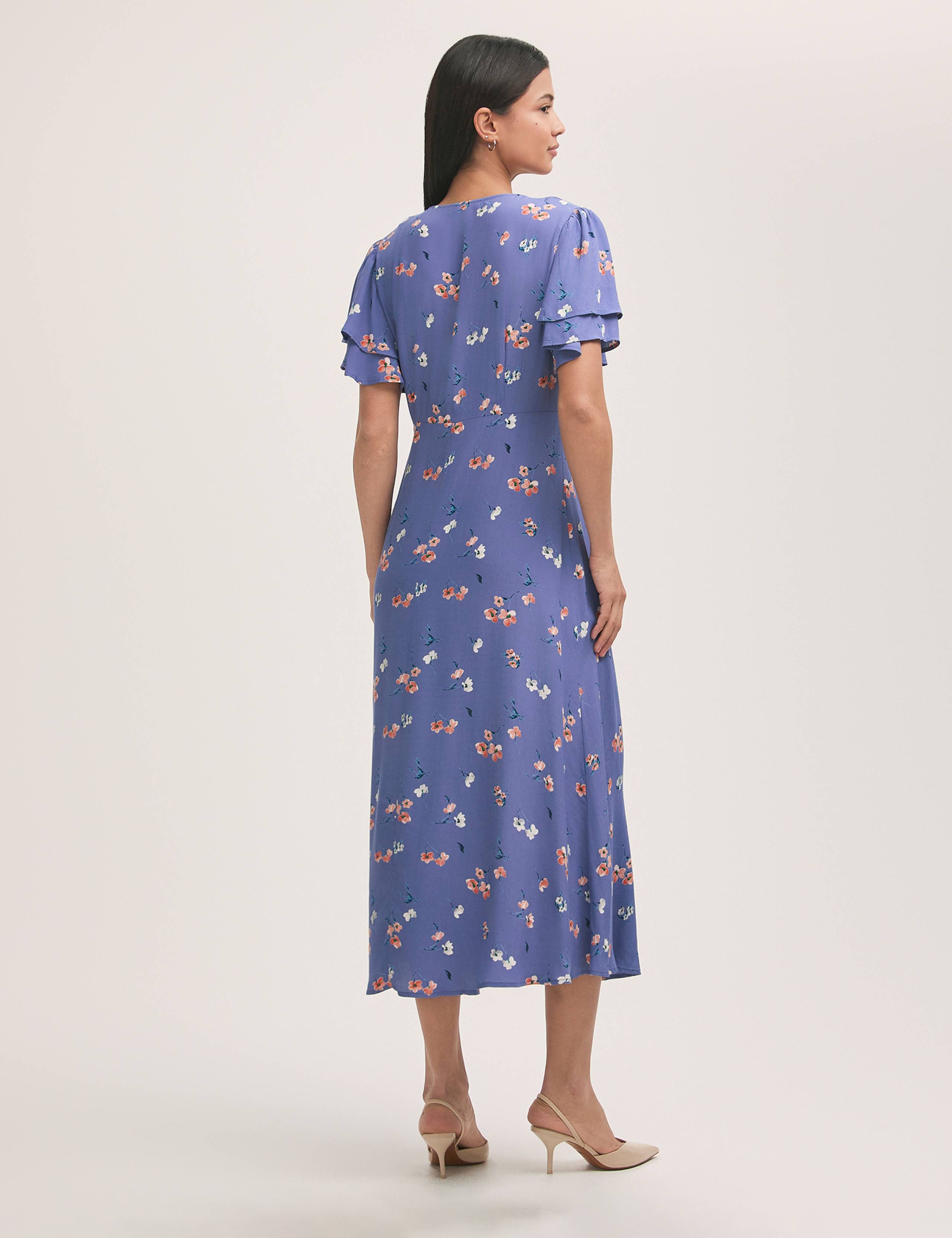 Floral V-Neck Angel Sleeve Midi Tea Dress 2 of 4