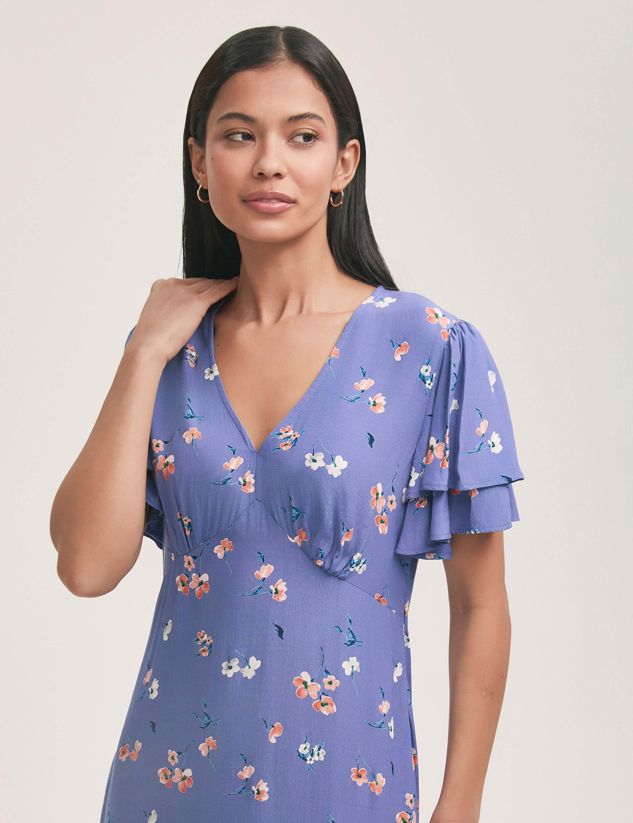 Floral V-Neck Angel Sleeve Midi Tea Dress 4 of 4