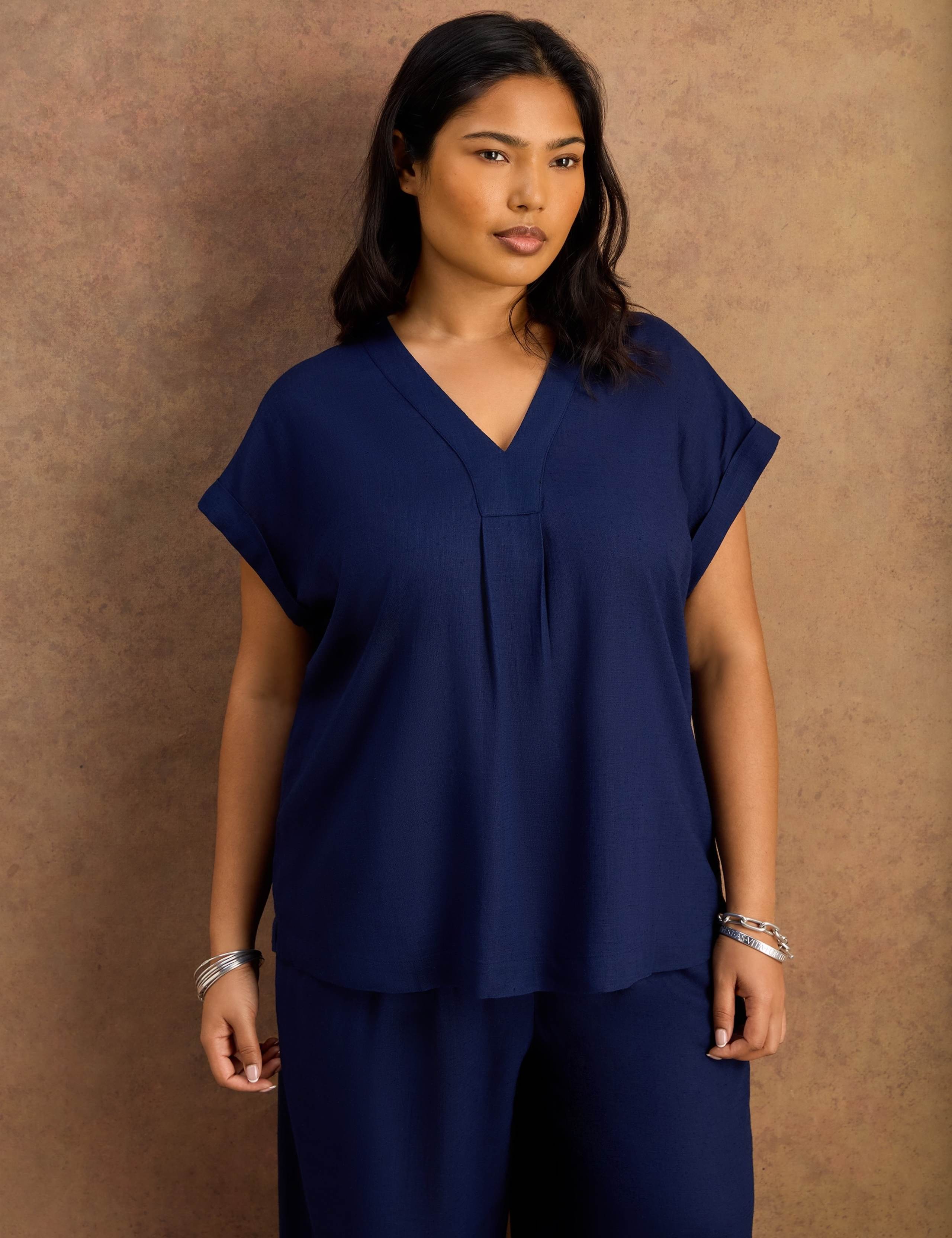 Linen Blend V-Neck Top 1 of 4