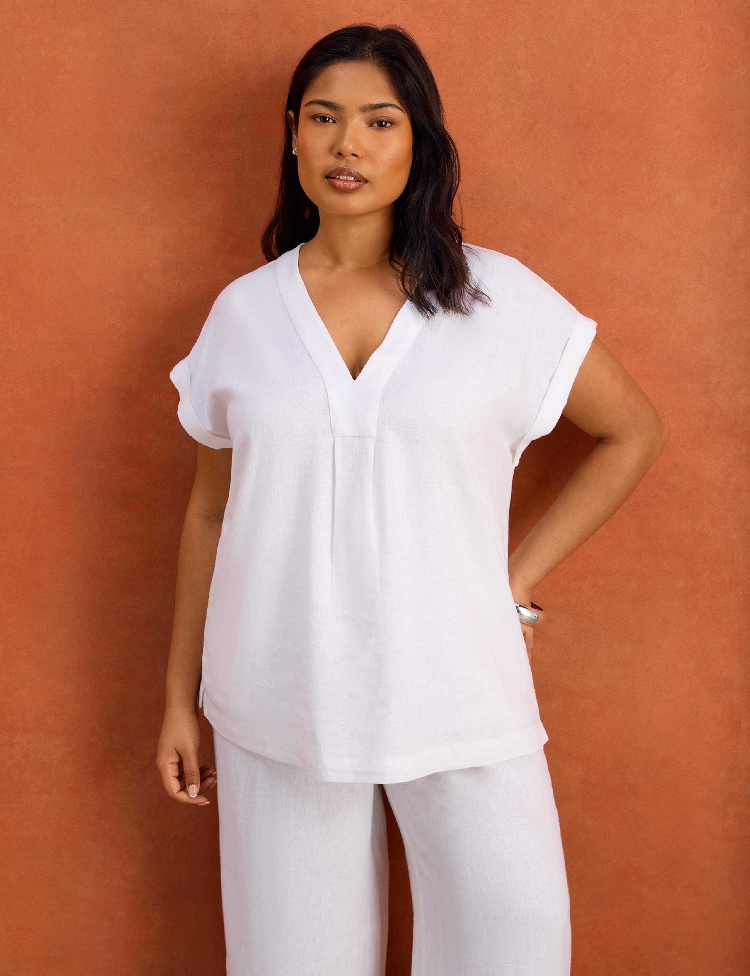 Linen Blend V-Neck Top 2 of 6