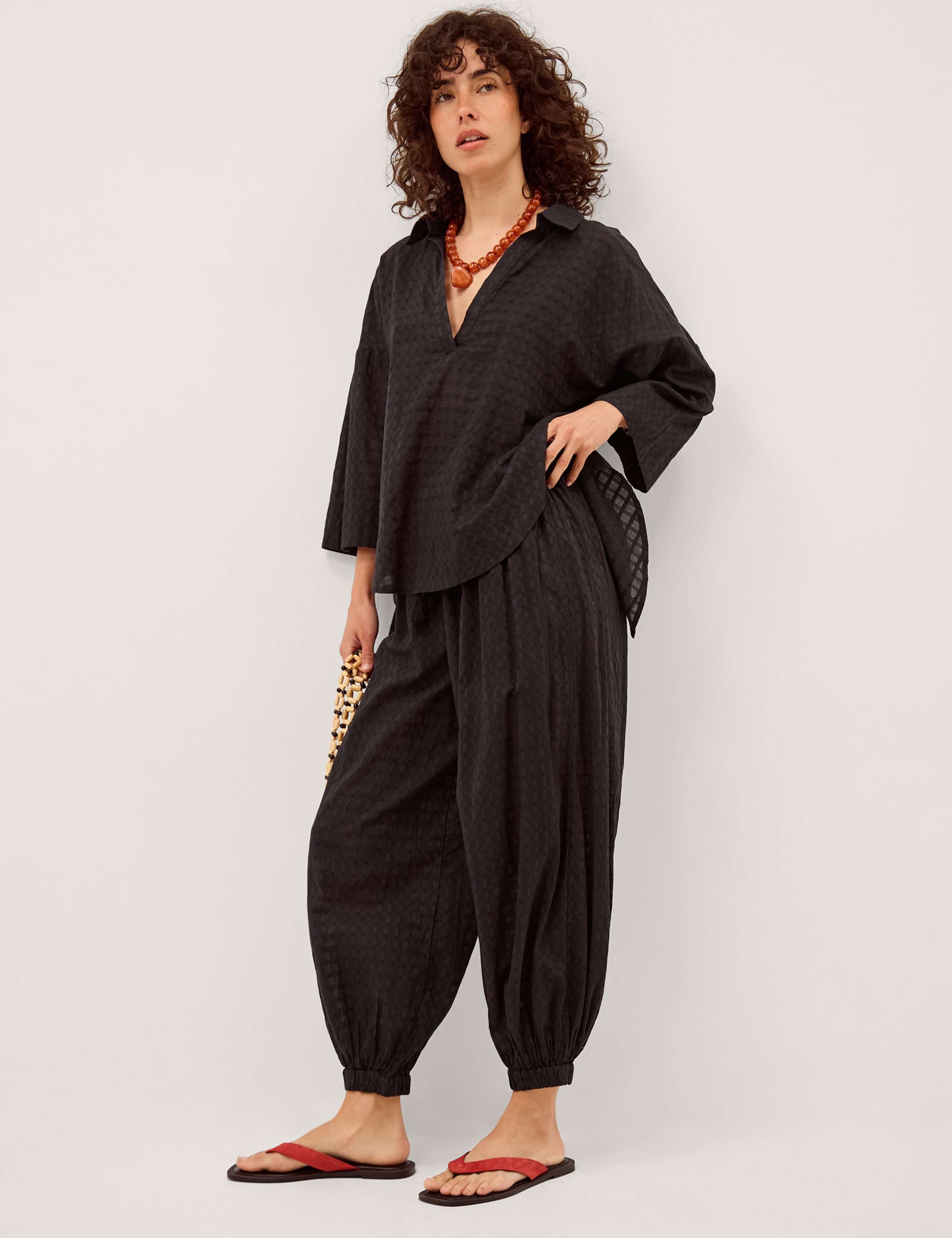 Pure Cotton Textured Balloon Trousers 3 of 5