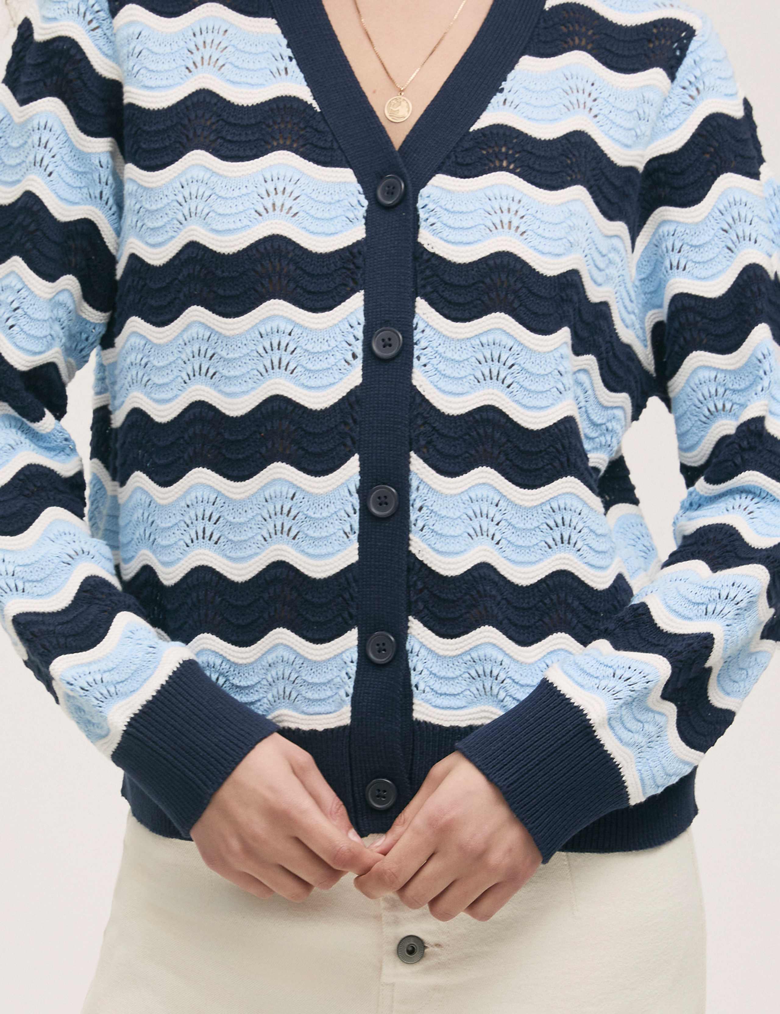 Pure Cotton Striped V-Neck Cardigan 4 of 4