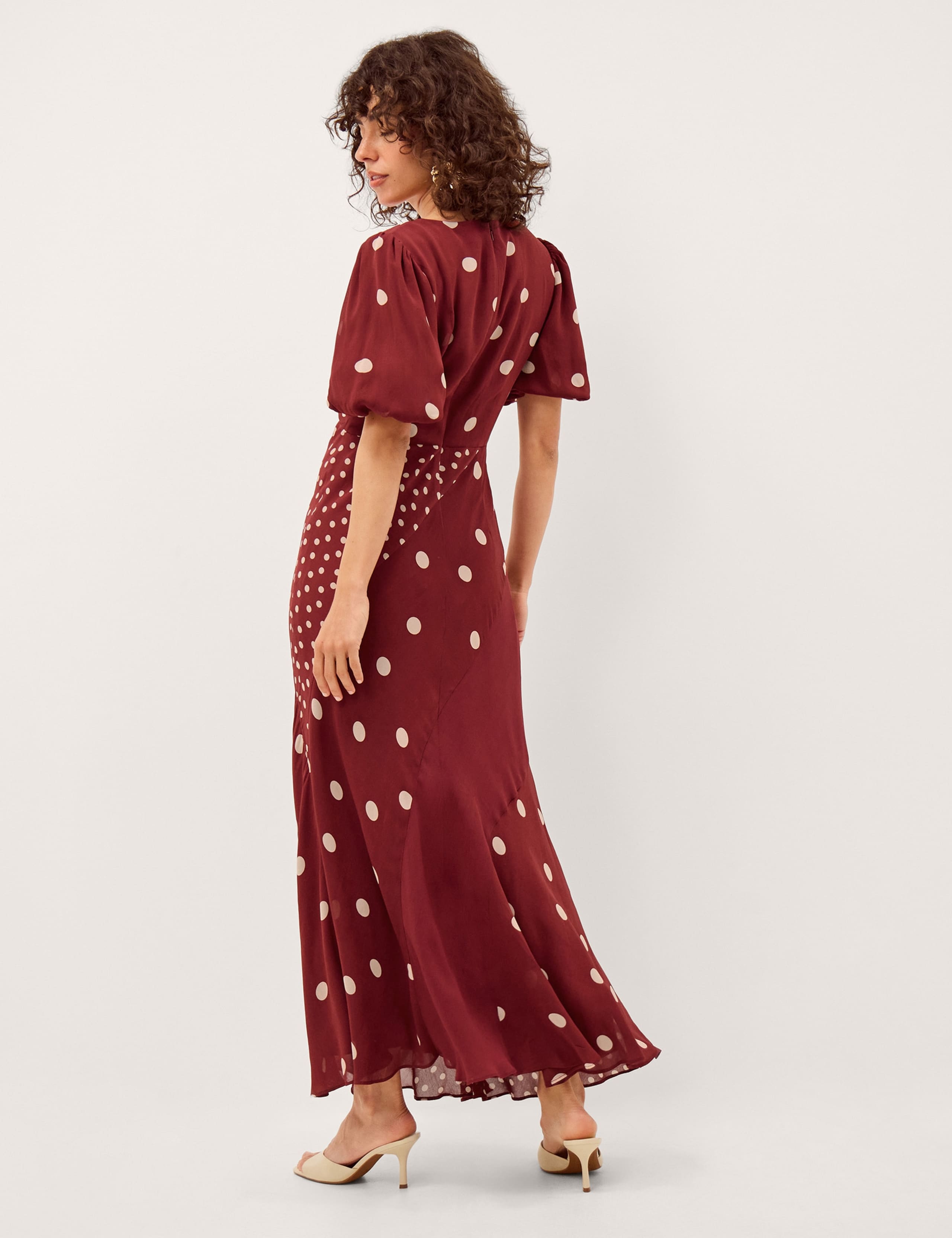 Polka Dot V-Neck Puff Sleeve Midi Tea Dress 3 of 4