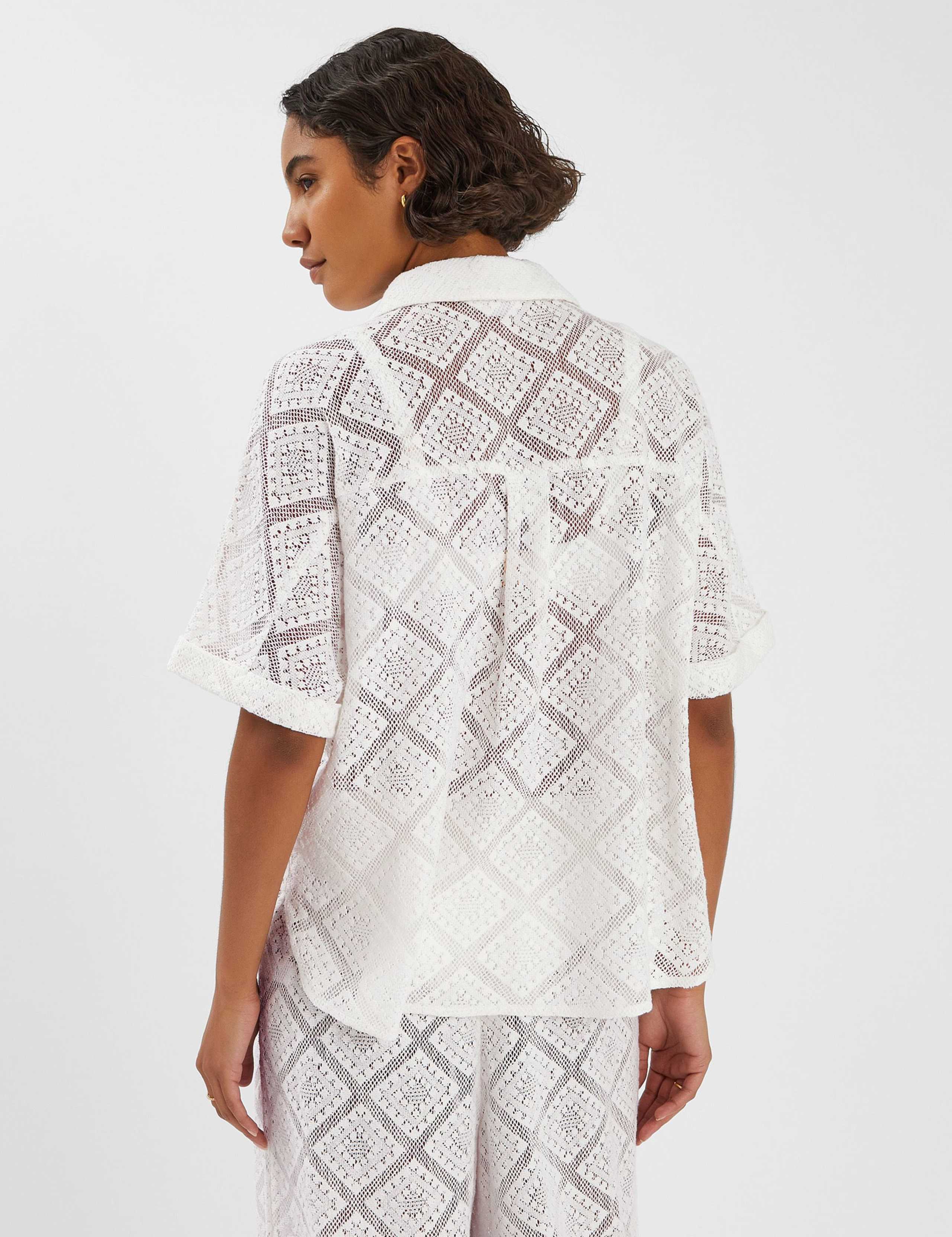 Cotton Rich Tile Lace Beach Cover Up Shirt 3 of 4