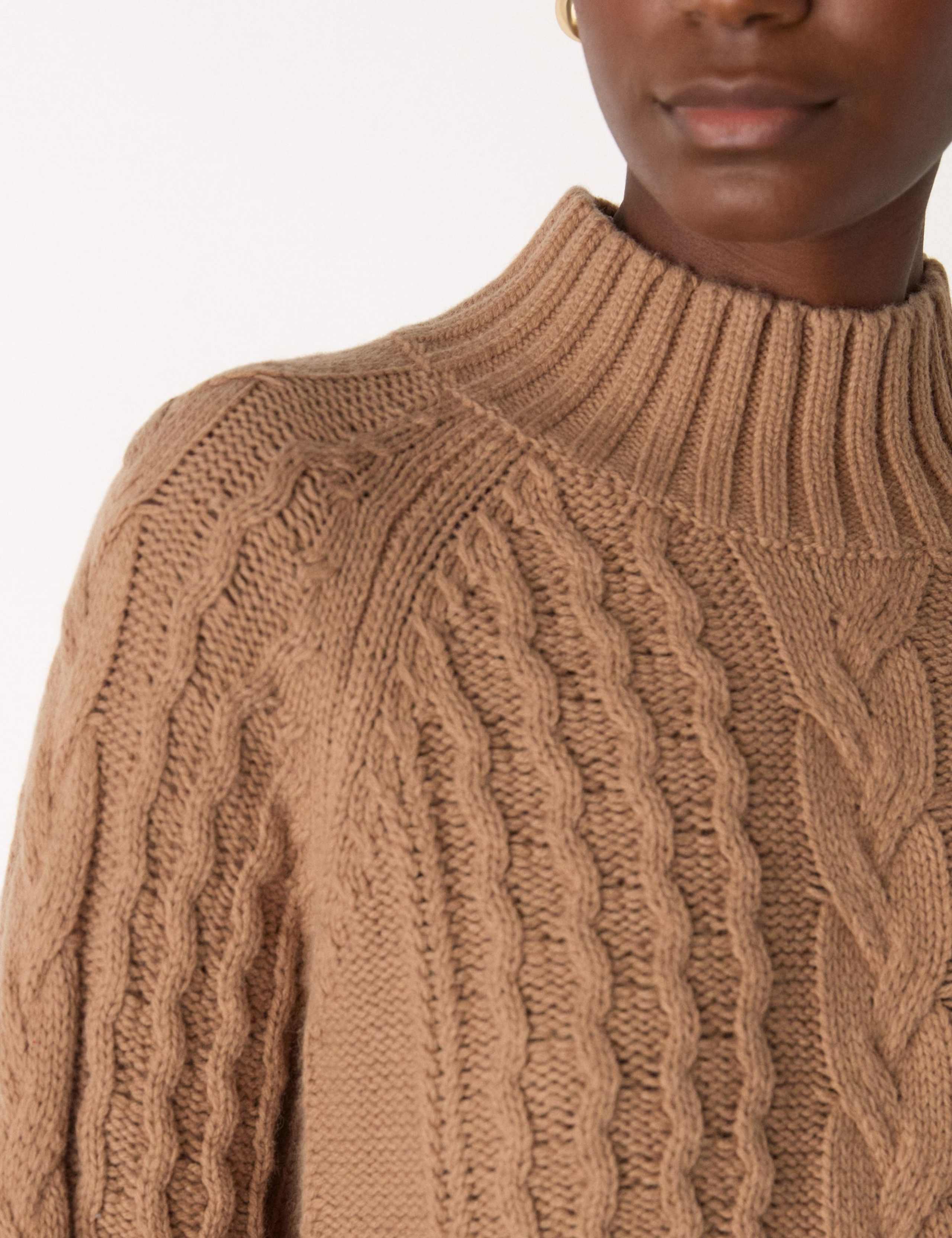 Wool Blend Cable Knit High Neck Jumper 4 of 4