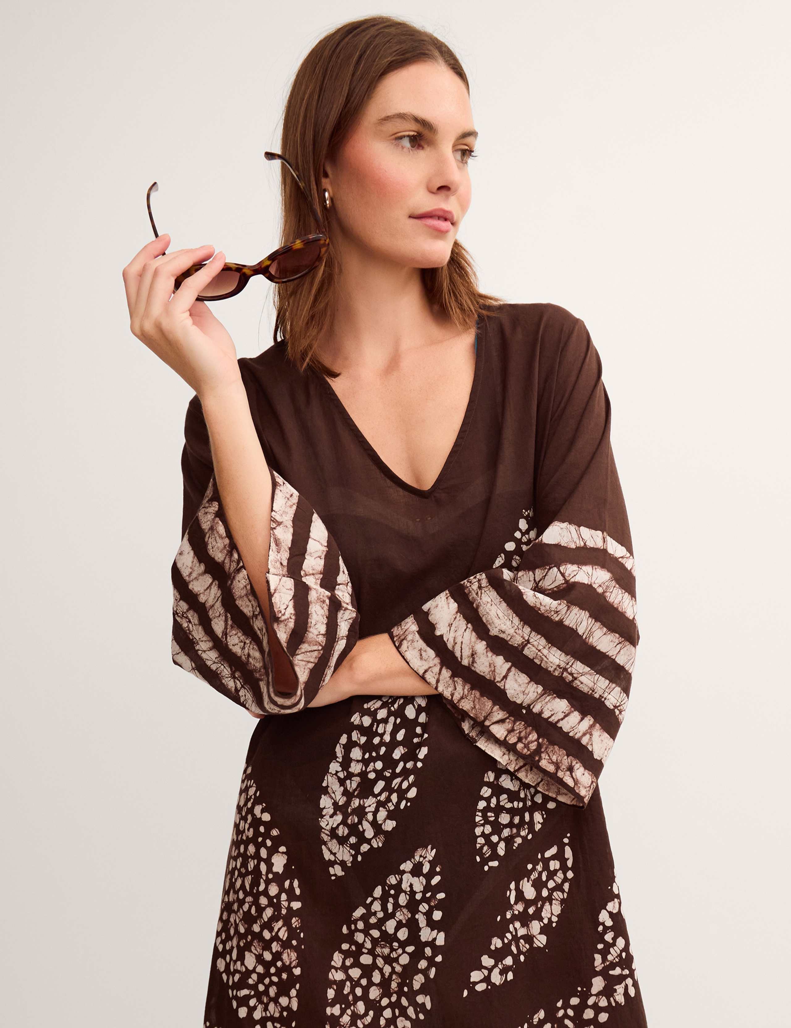 Cotton Rich Printed V-Neck Midaxi Kaftan Dress 2 of 4