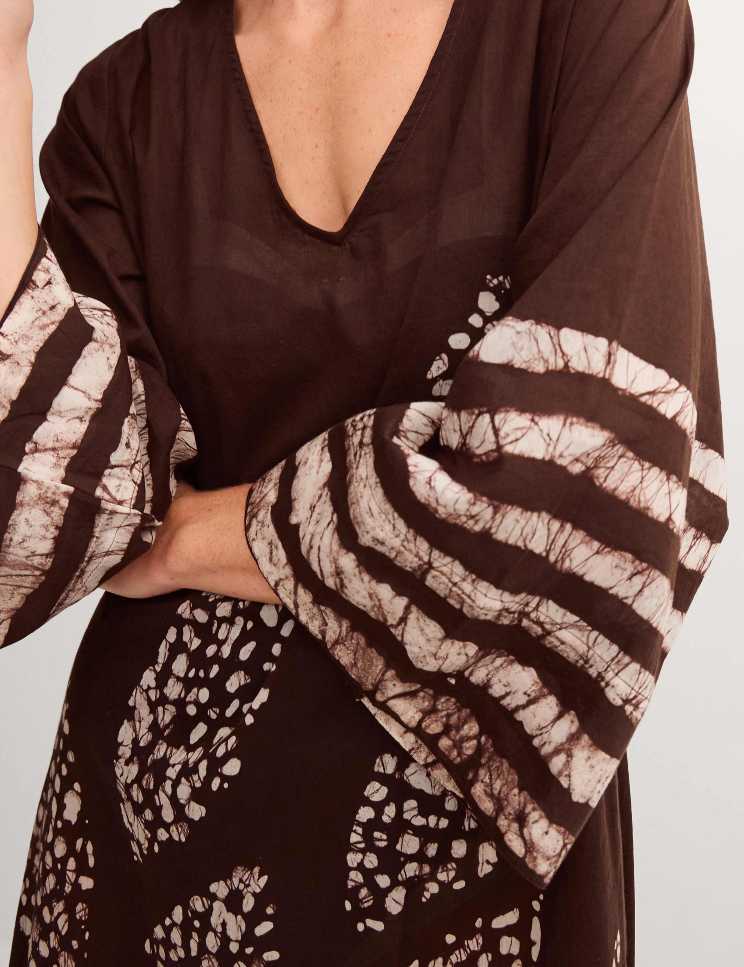 Cotton Rich Printed V-Neck Midaxi Kaftan Dress 3 of 4