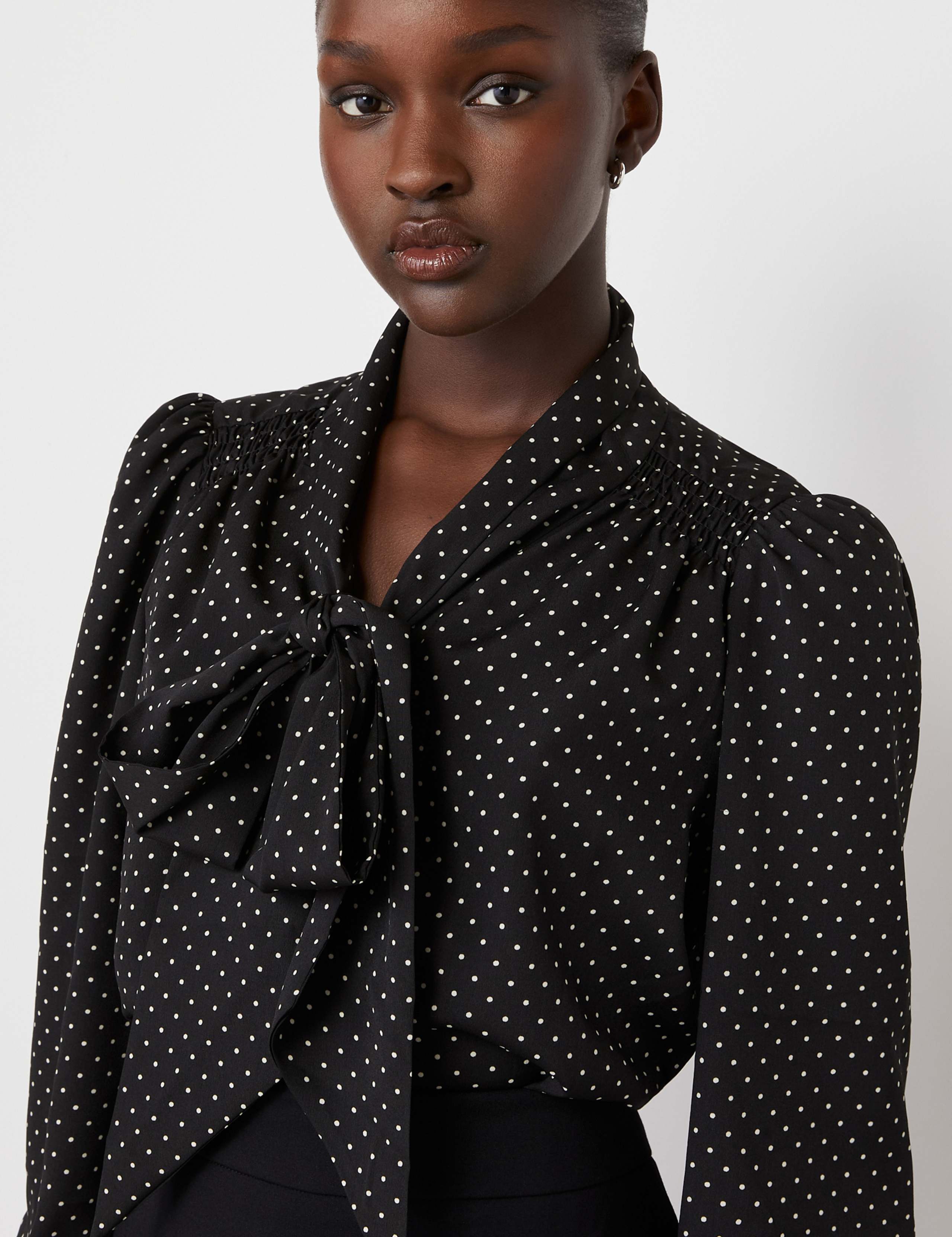 Crepe Polka Dot Tie Neck Blouse 5 of 5