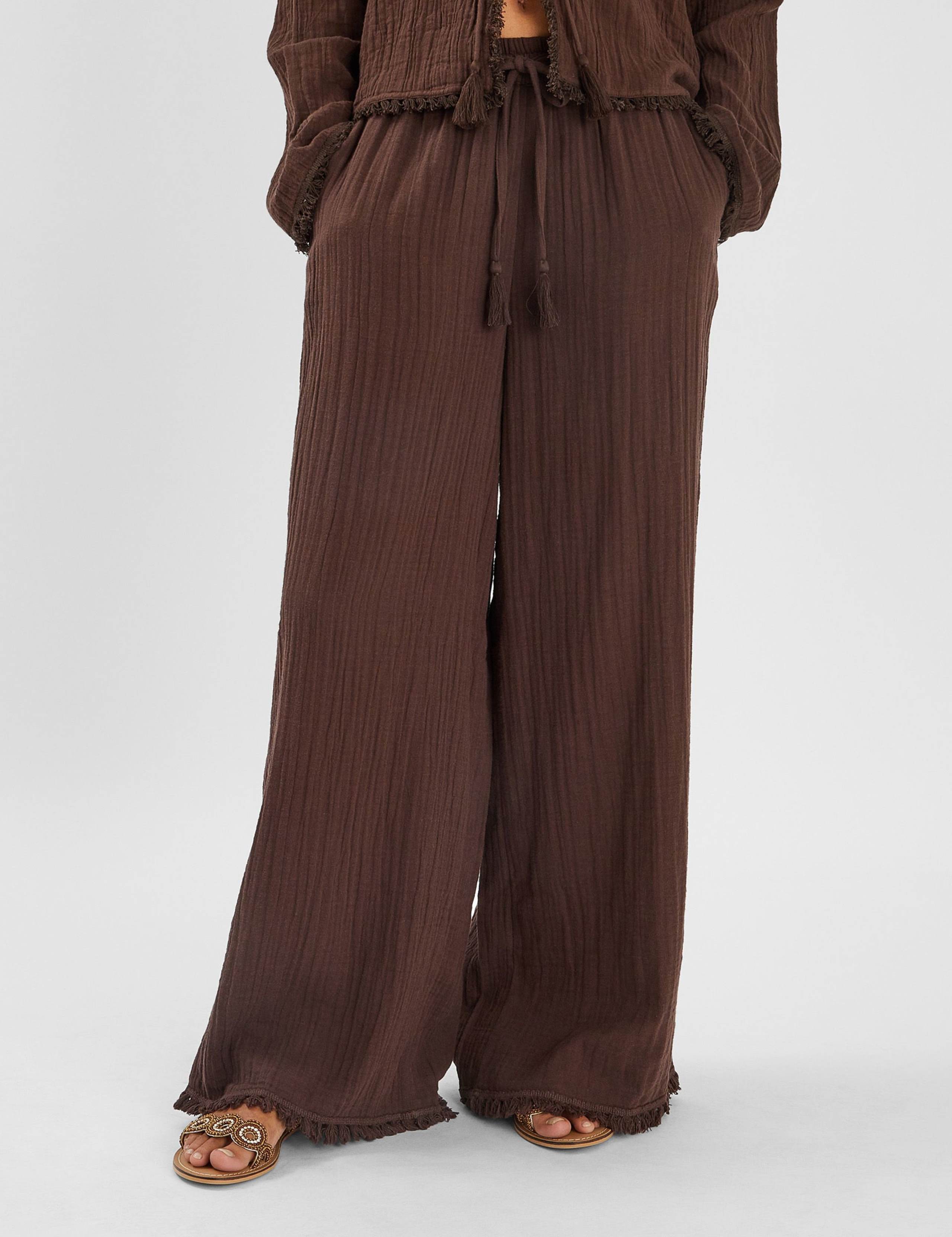 Pure Cotton Drawstring Wide Leg Beach Trousers 1 of 4