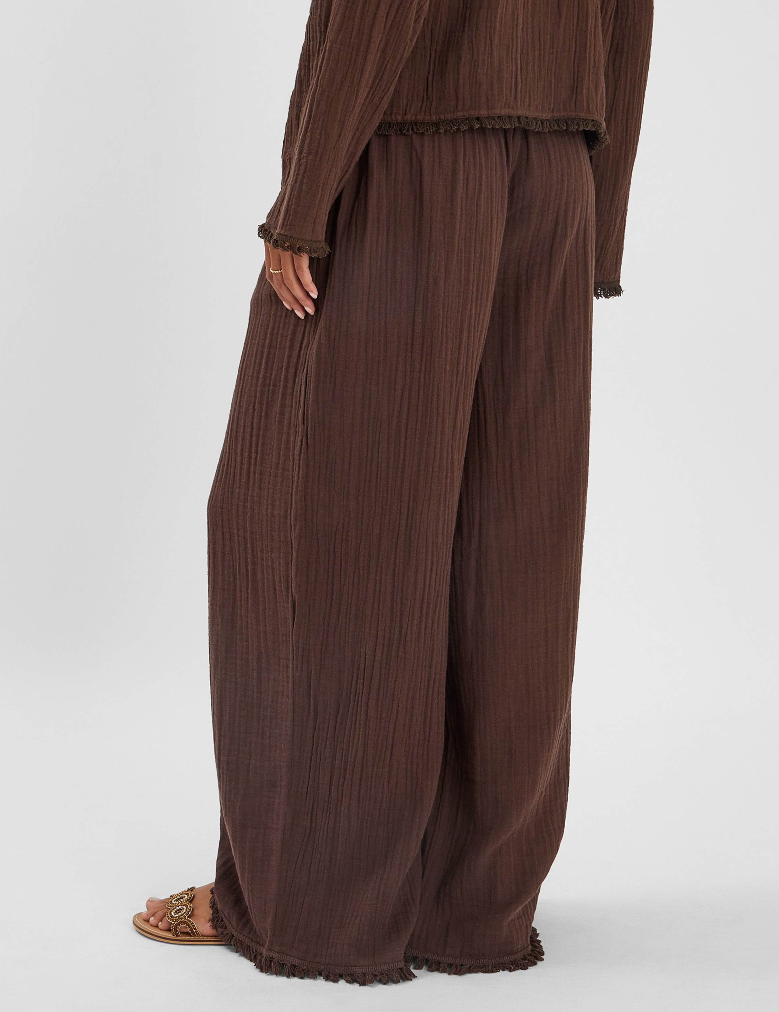 Pure Cotton Drawstring Wide Leg Beach Trousers 3 of 4
