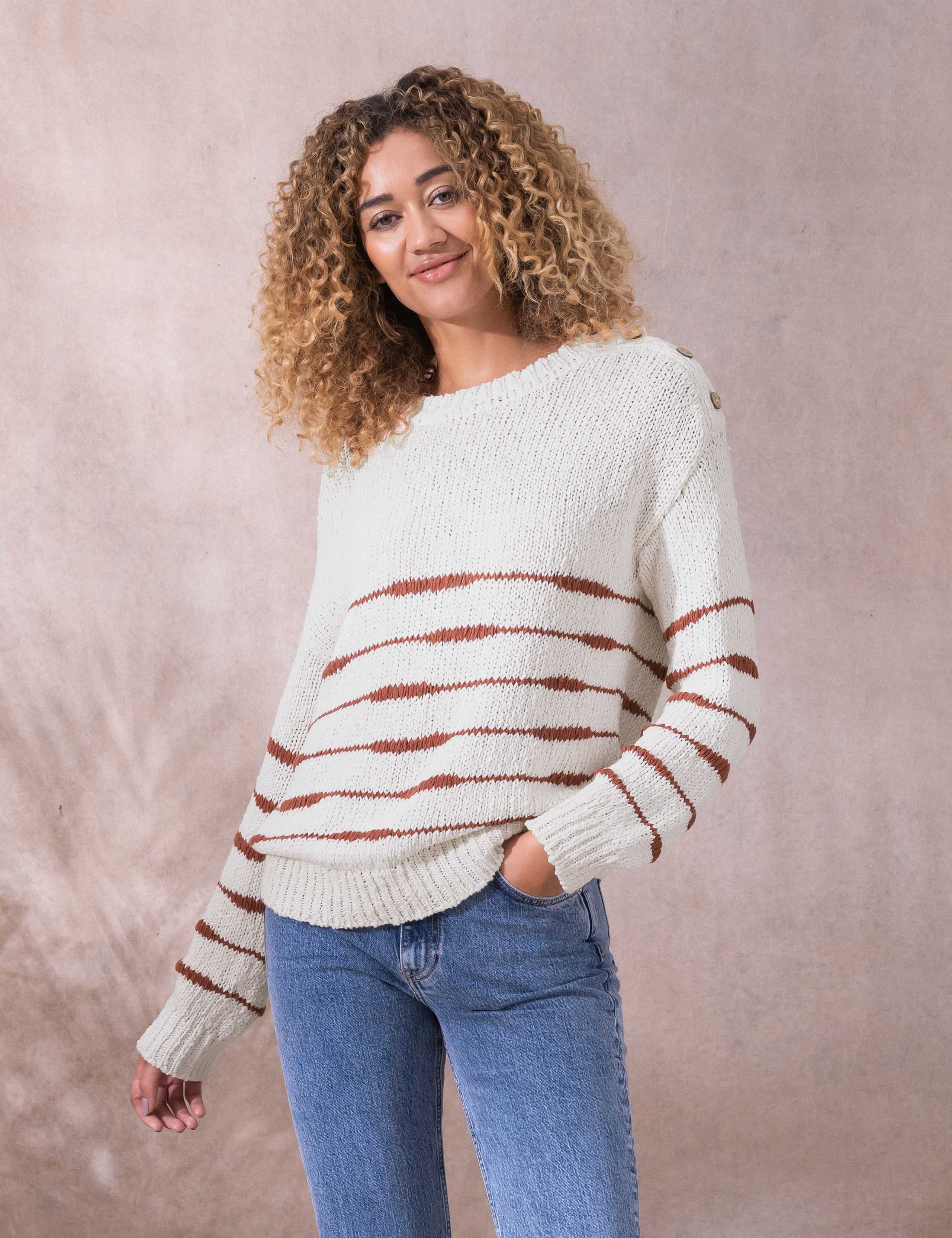 Linen Blend Striped Crew Neck Jumper 1 of 4