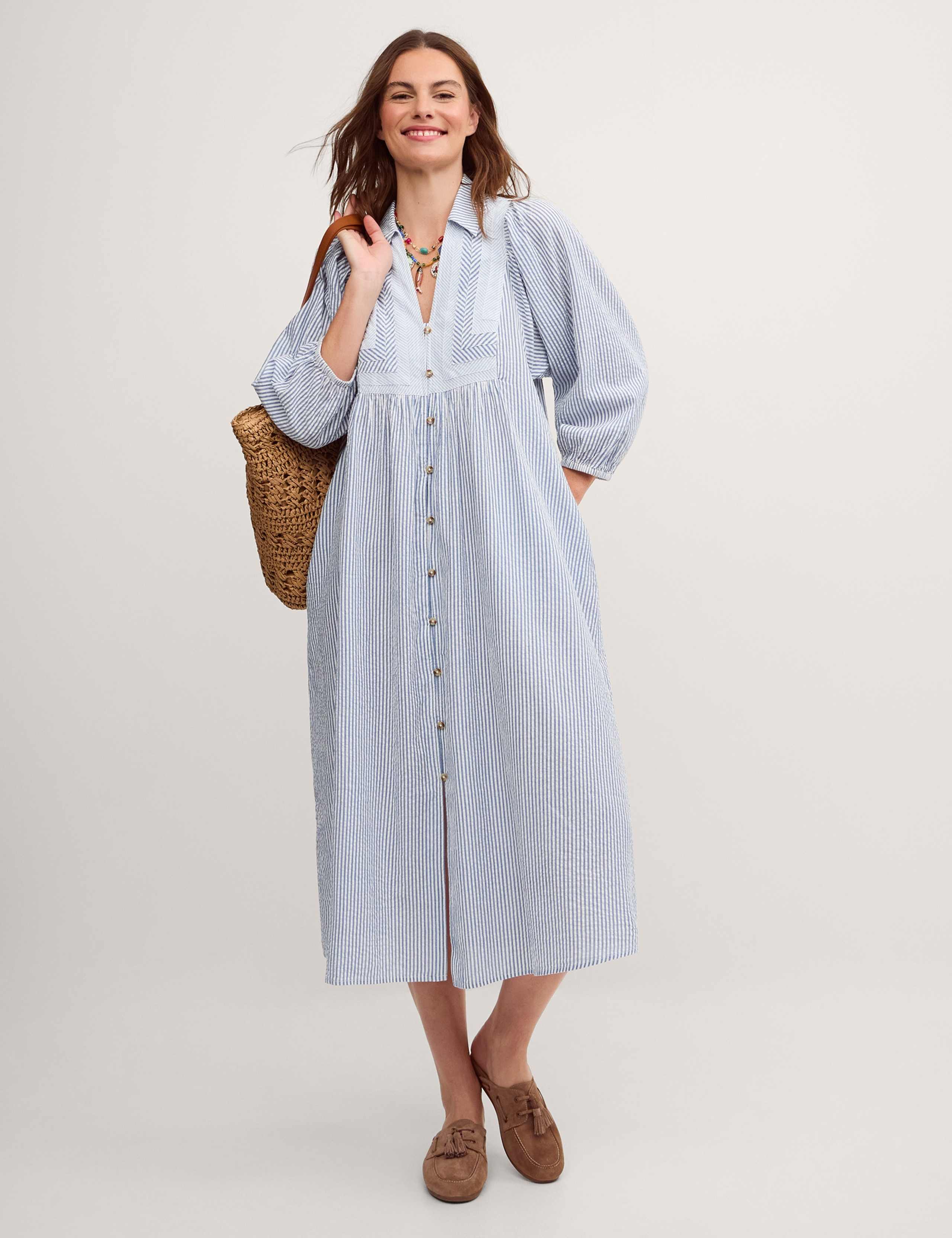 Pure Cotton Striped Midi Smock Dress 2 of 5