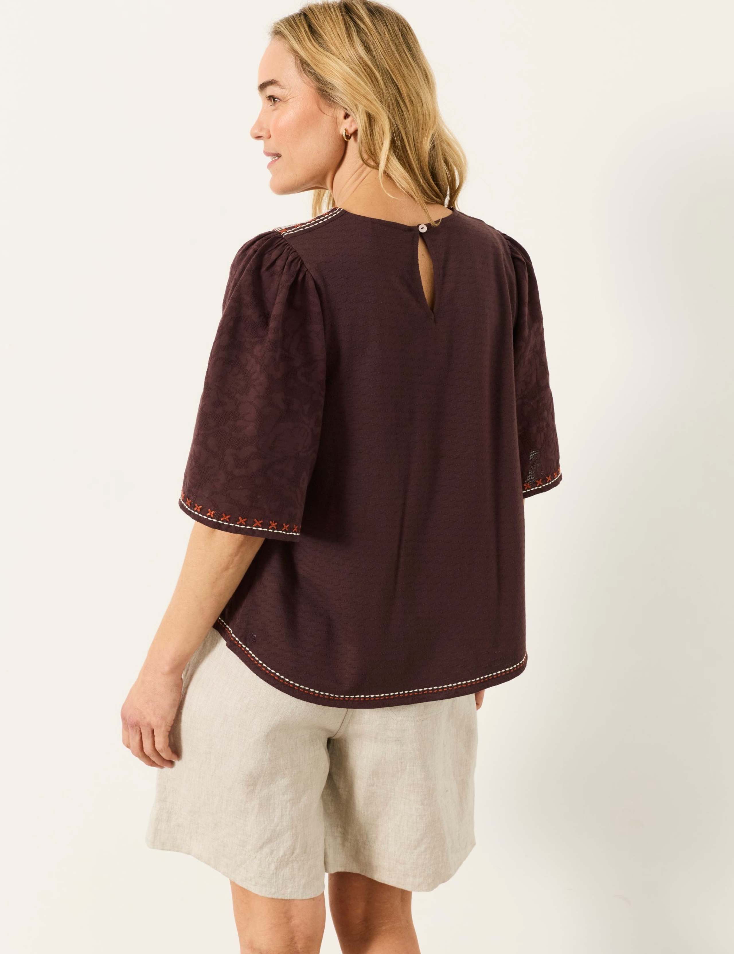 Pure Cotton Jacquard Flutter Sleeve Blouse 3 of 5