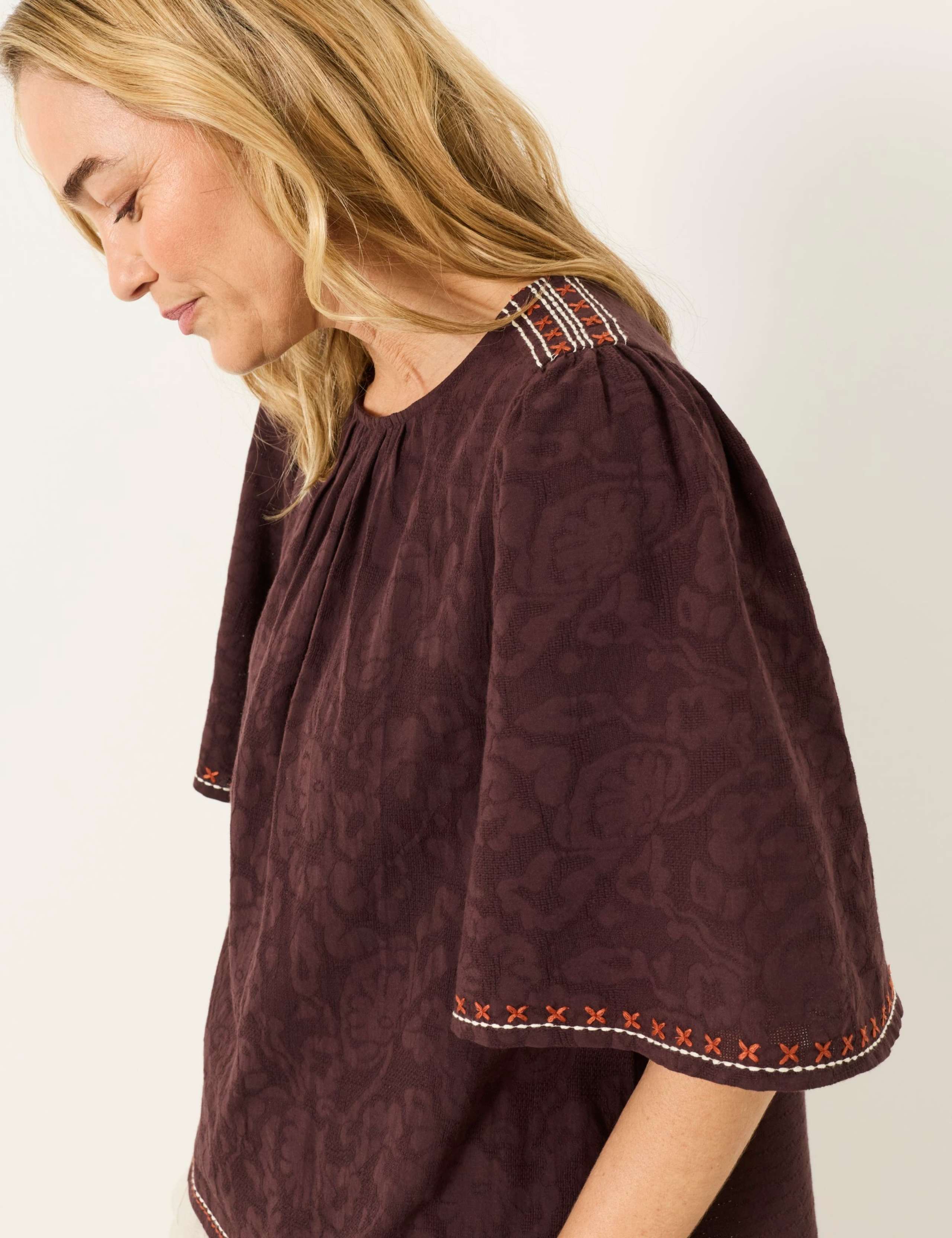 Pure Cotton Jacquard Flutter Sleeve Blouse 5 of 5