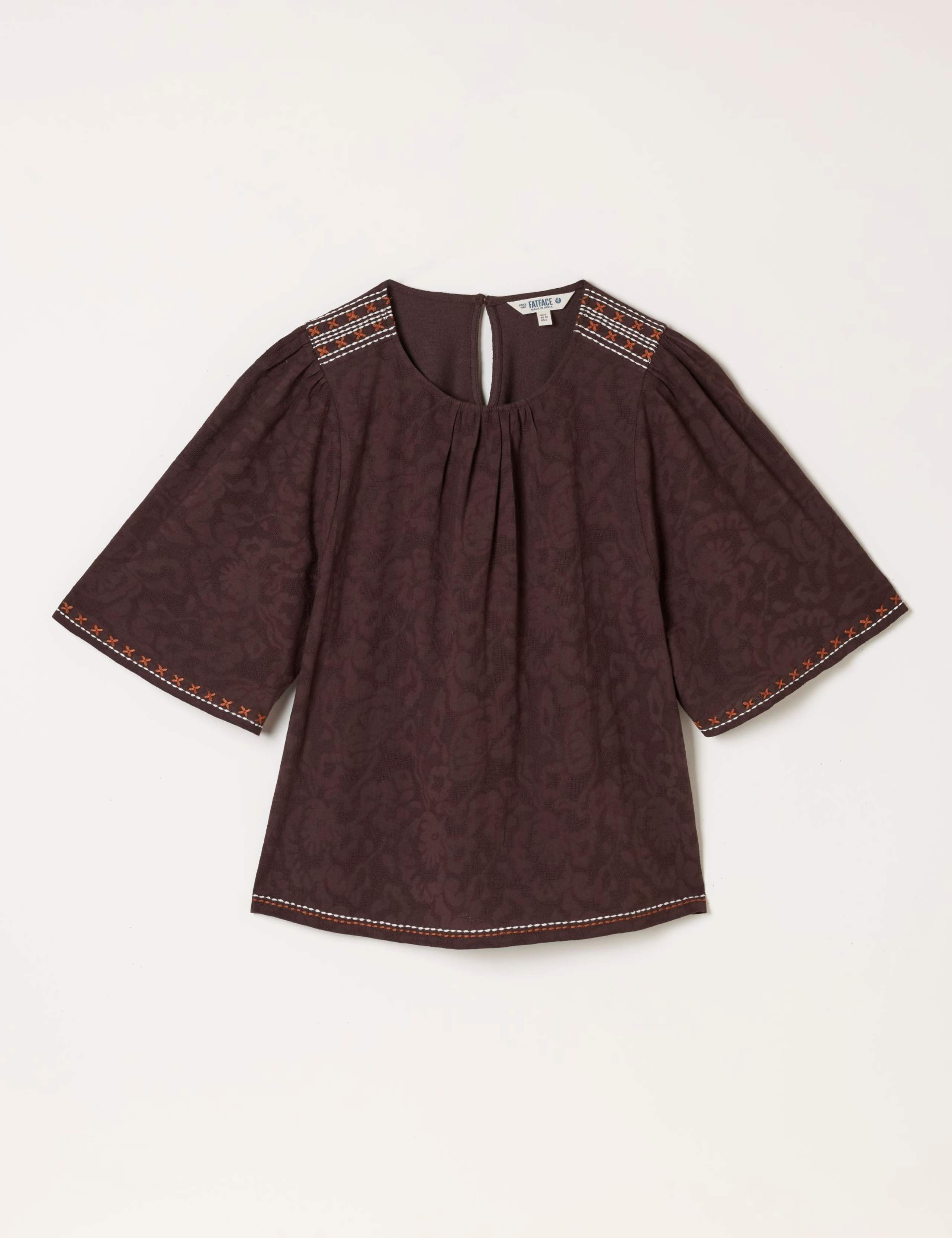 Pure Cotton Jacquard Flutter Sleeve Blouse 2 of 5