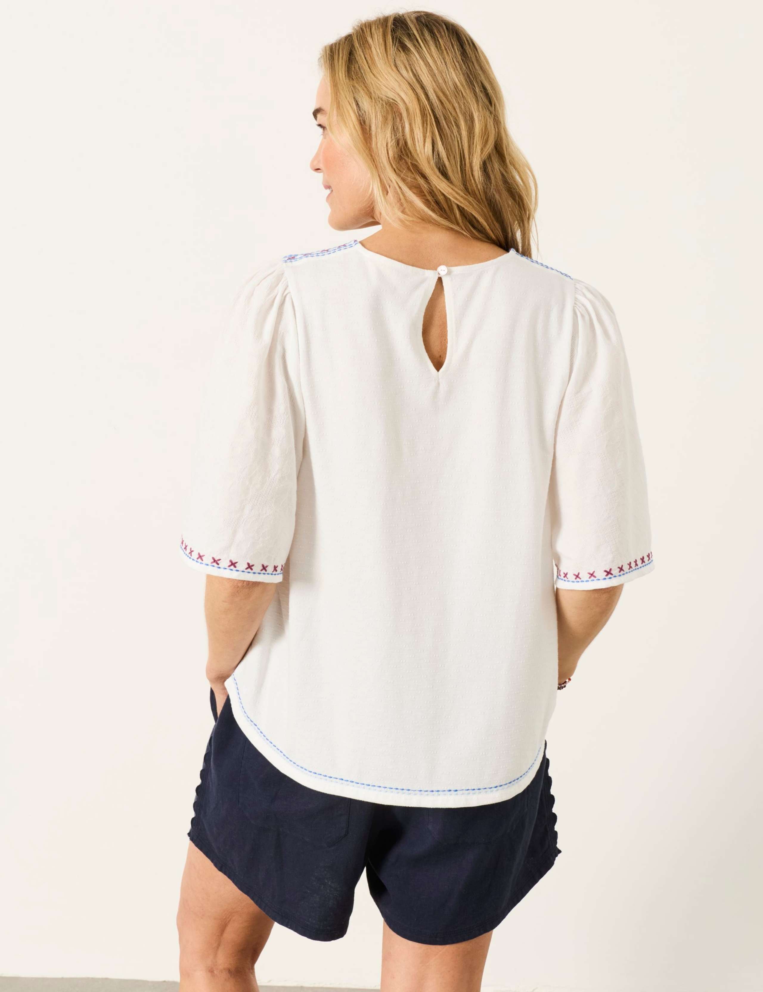 Pure Cotton Jacquard Flutter Sleeve Blouse 3 of 6