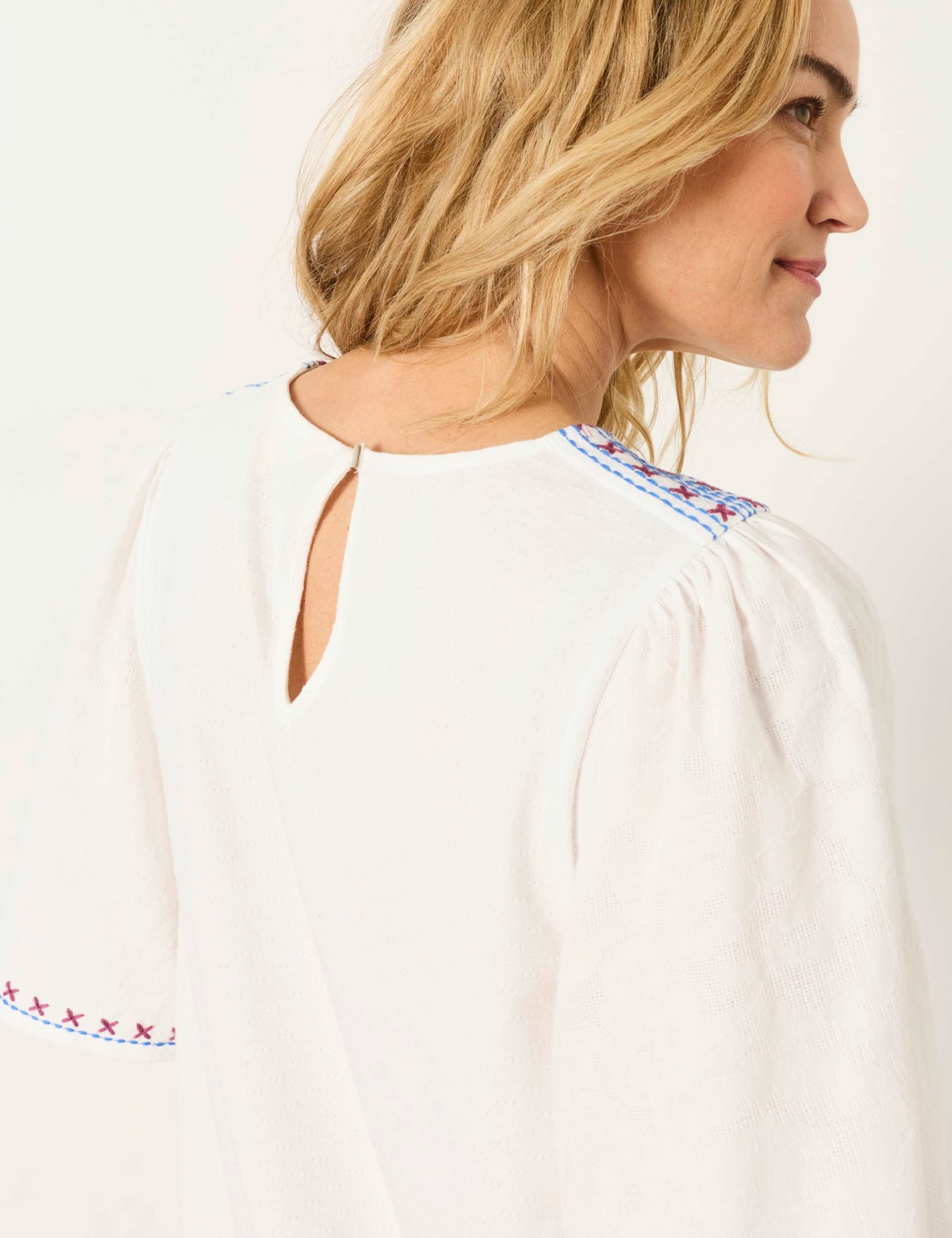 Pure Cotton Jacquard Flutter Sleeve Blouse 5 of 6