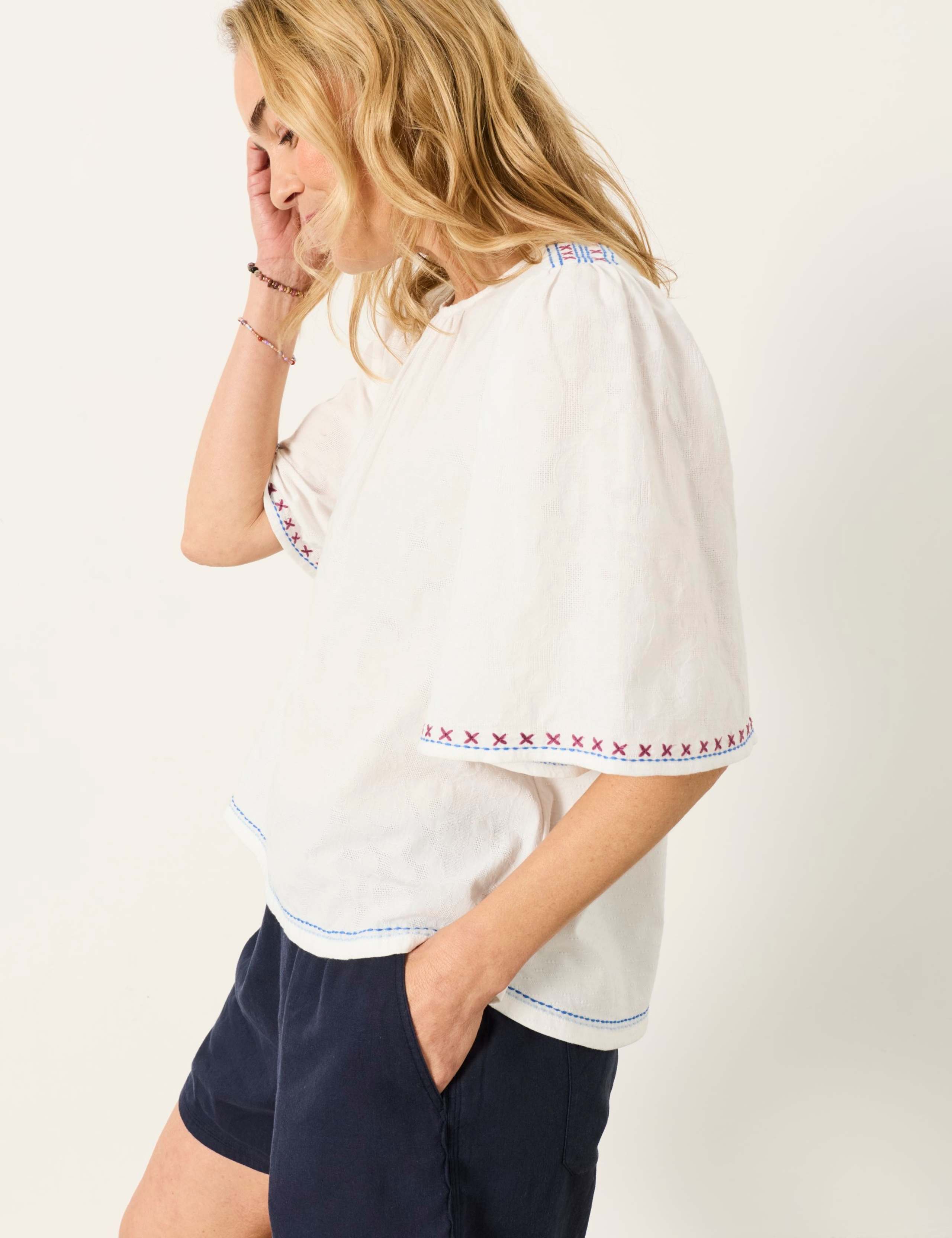 Pure Cotton Jacquard Flutter Sleeve Blouse 6 of 6