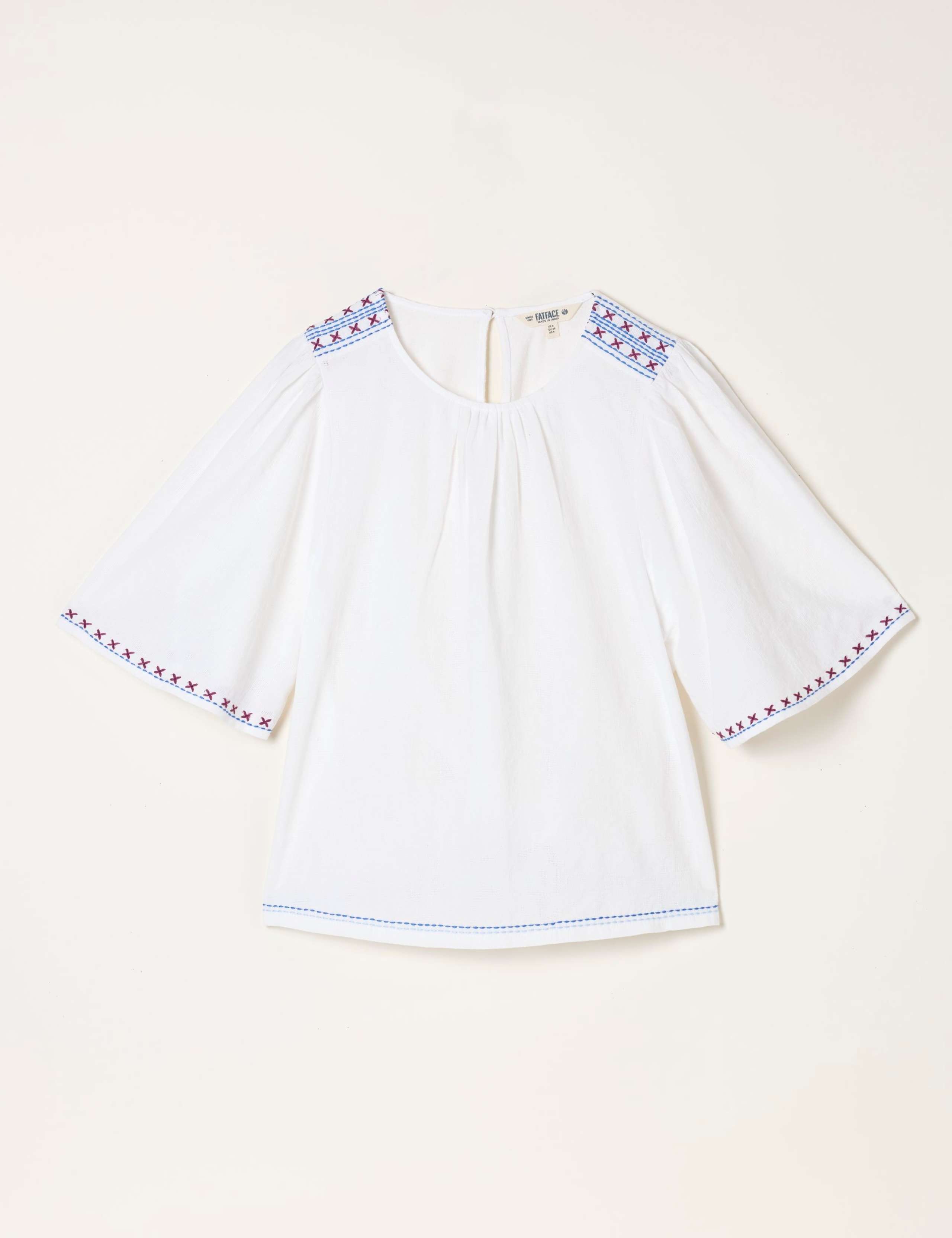 Pure Cotton Jacquard Flutter Sleeve Blouse 2 of 6