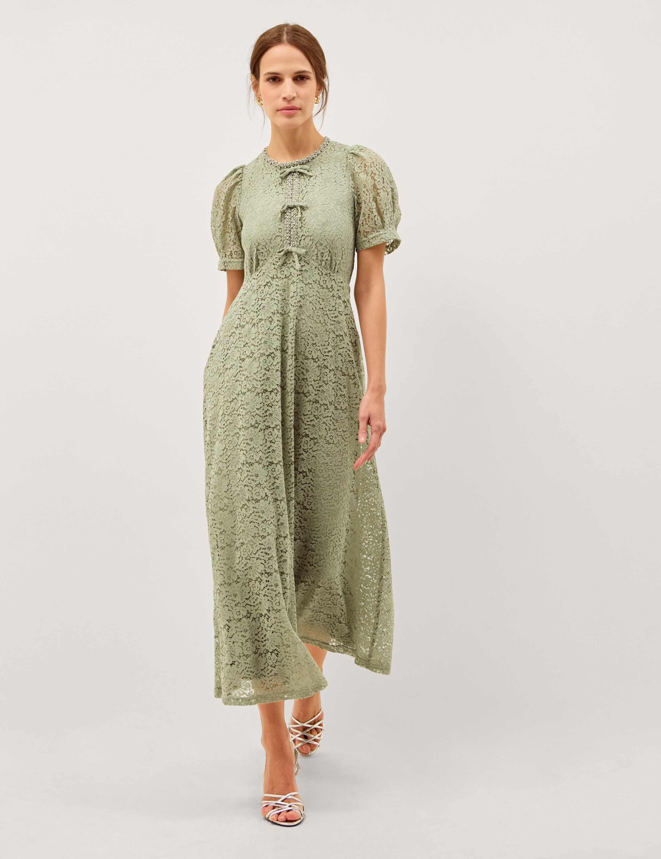 Cotton Blend Lace Puff Sleeve Midaxi Tea Dress 1 of 5