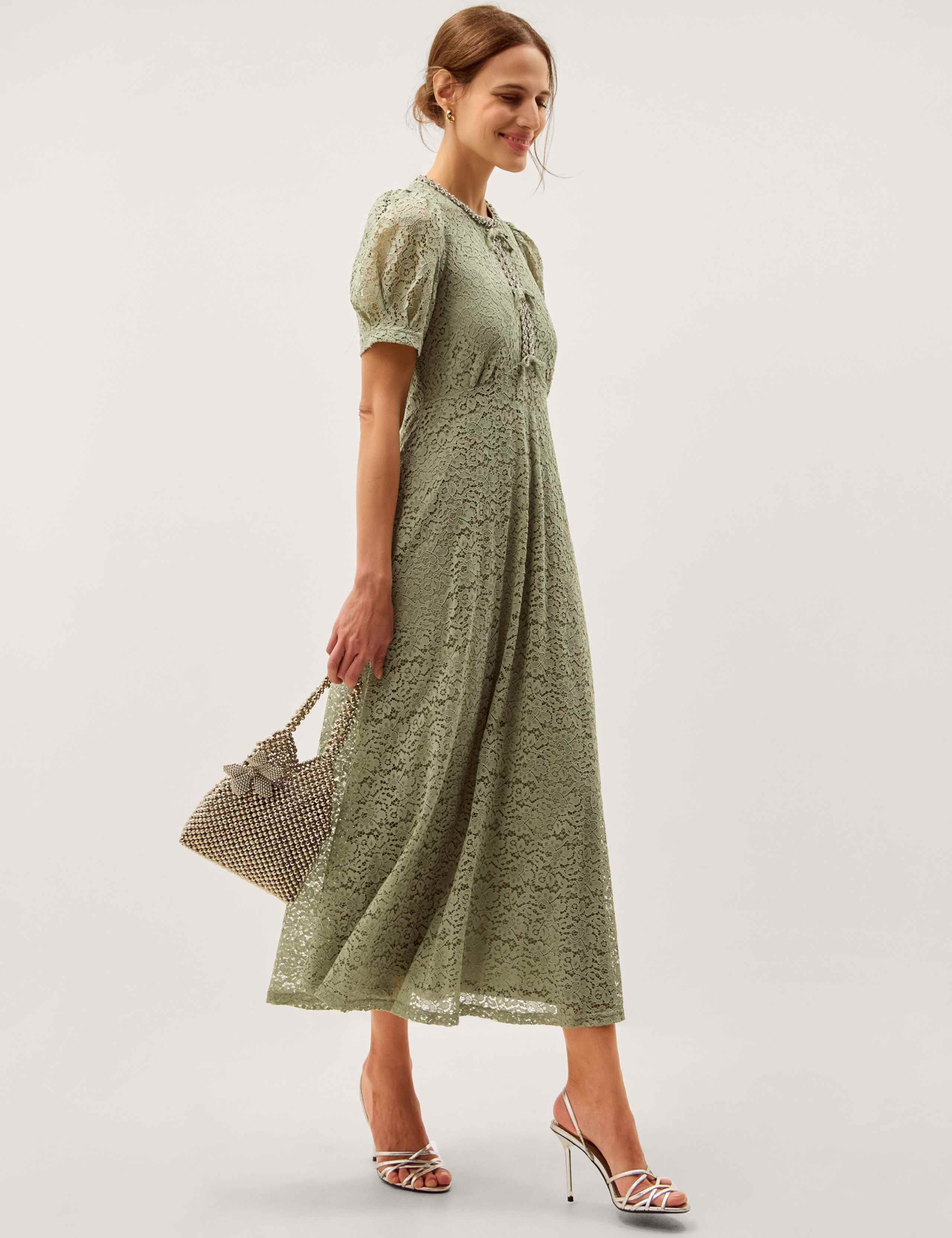 Cotton Blend Lace Puff Sleeve Midaxi Tea Dress 3 of 5