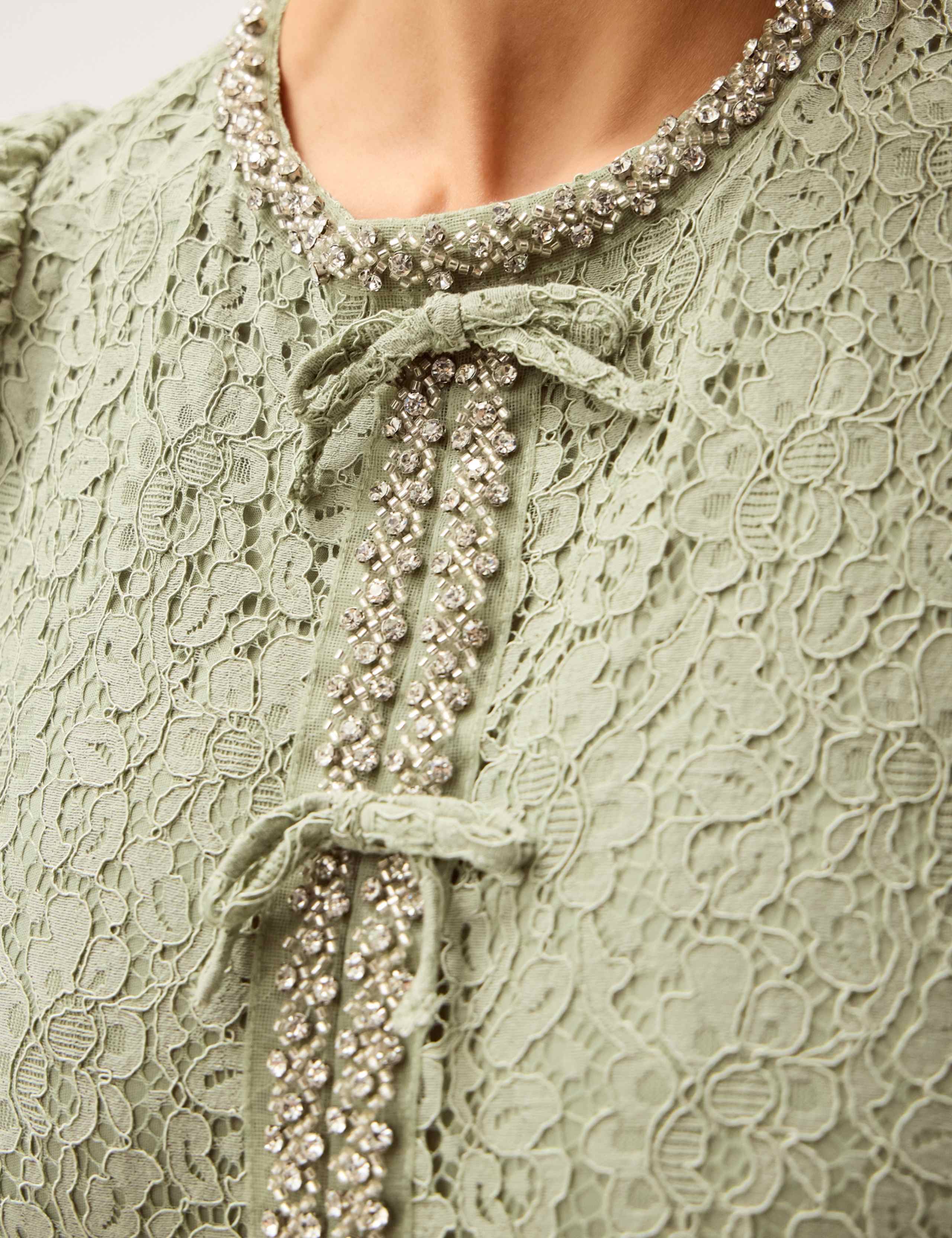 Cotton Blend Lace Puff Sleeve Midaxi Tea Dress 4 of 5