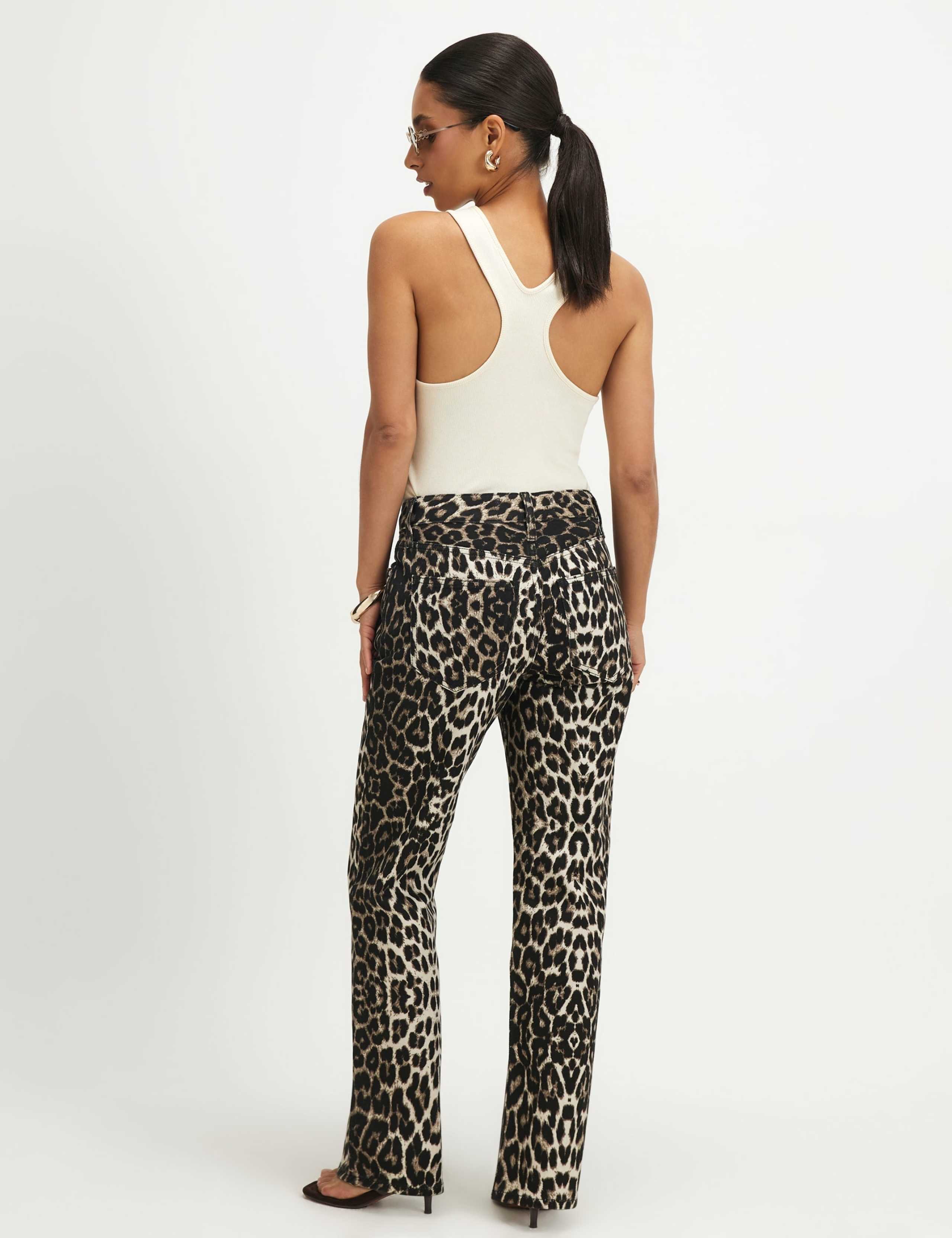 Mid Rise Leopard Print Slim Straight Leg Jeans 2 of 4