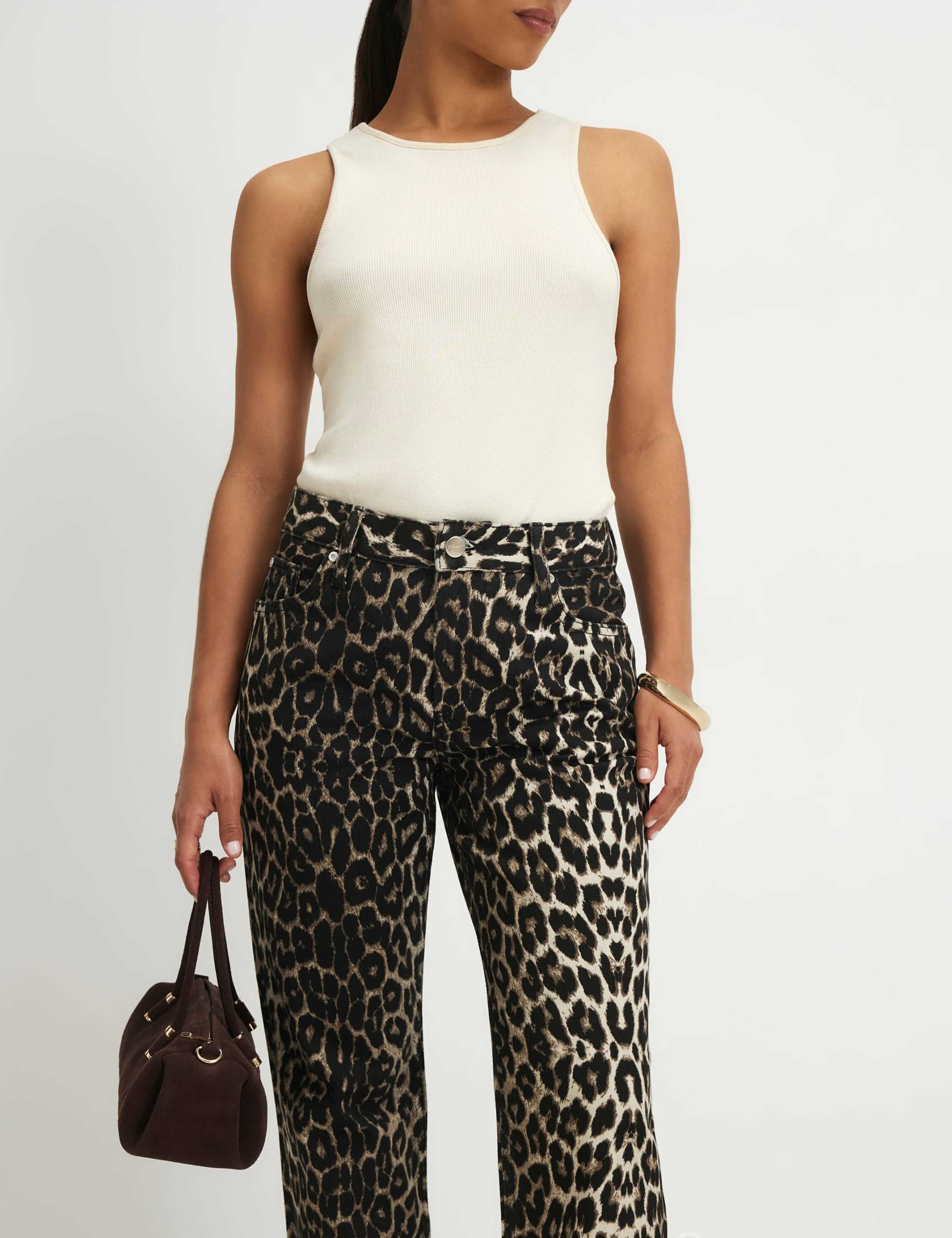 Mid Rise Leopard Print Slim Straight Leg Jeans 3 of 4