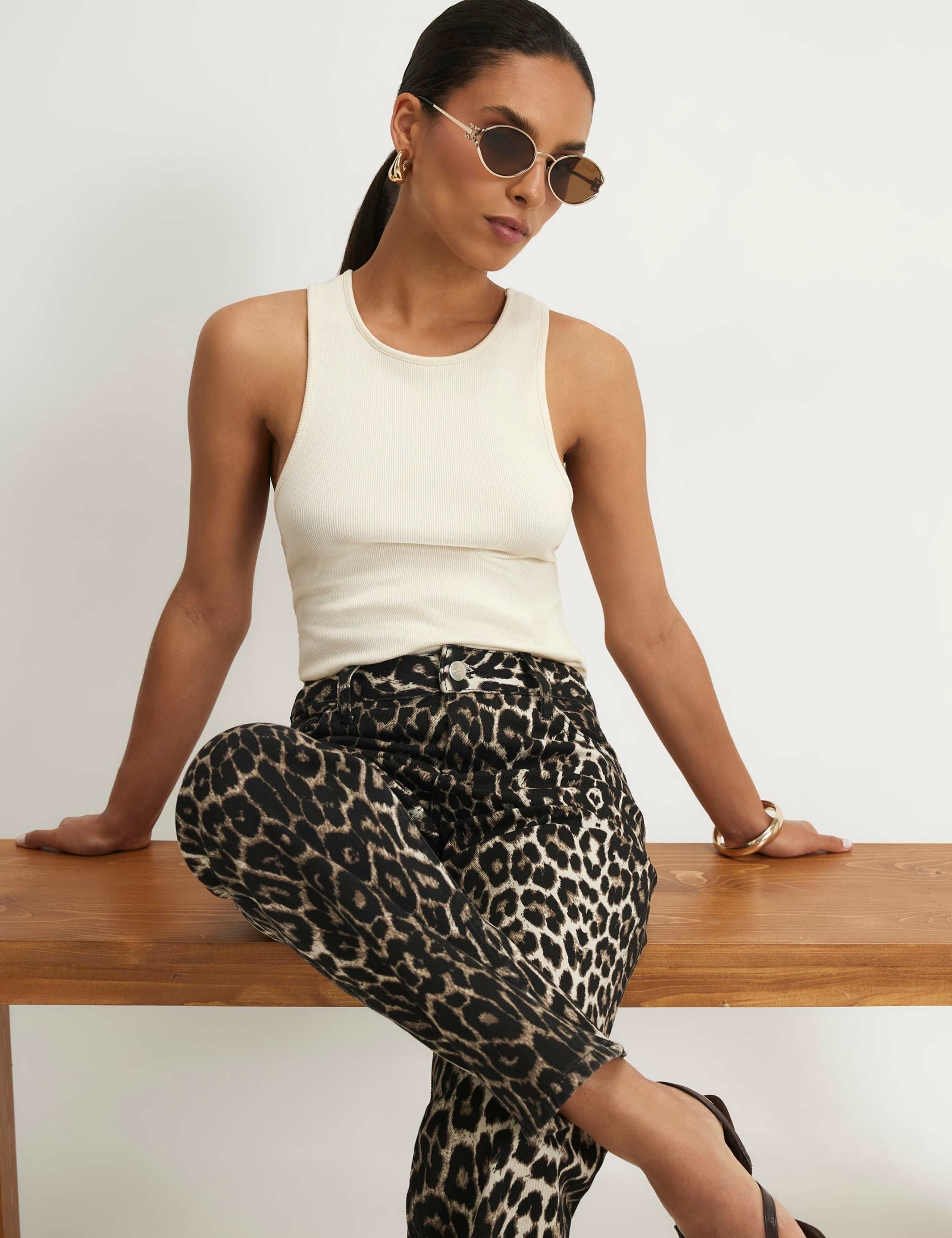 Mid Rise Leopard Print Slim Straight Leg Jeans 4 of 4