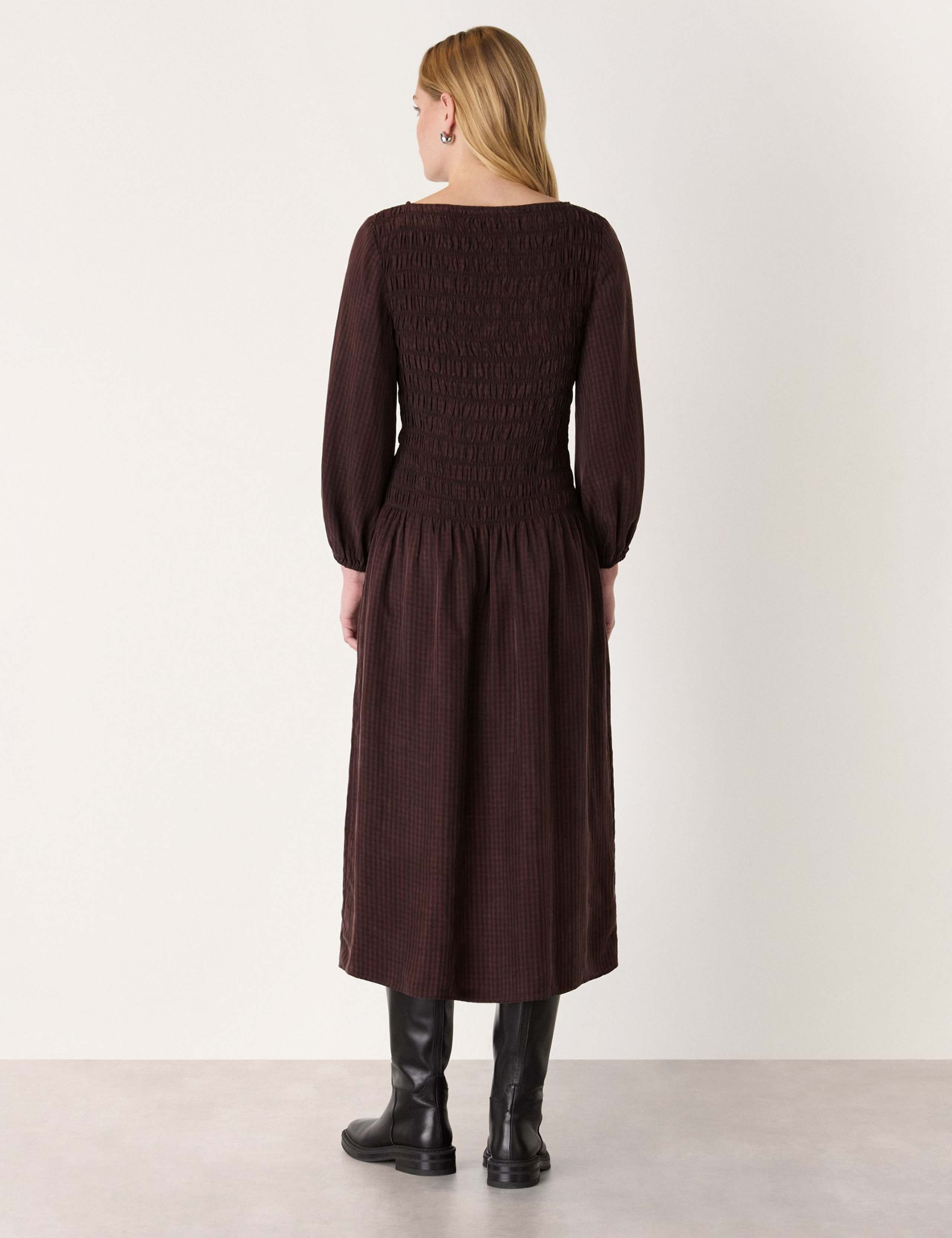 Pure Cupro Checked Midi Shirred Dress 3 of 4