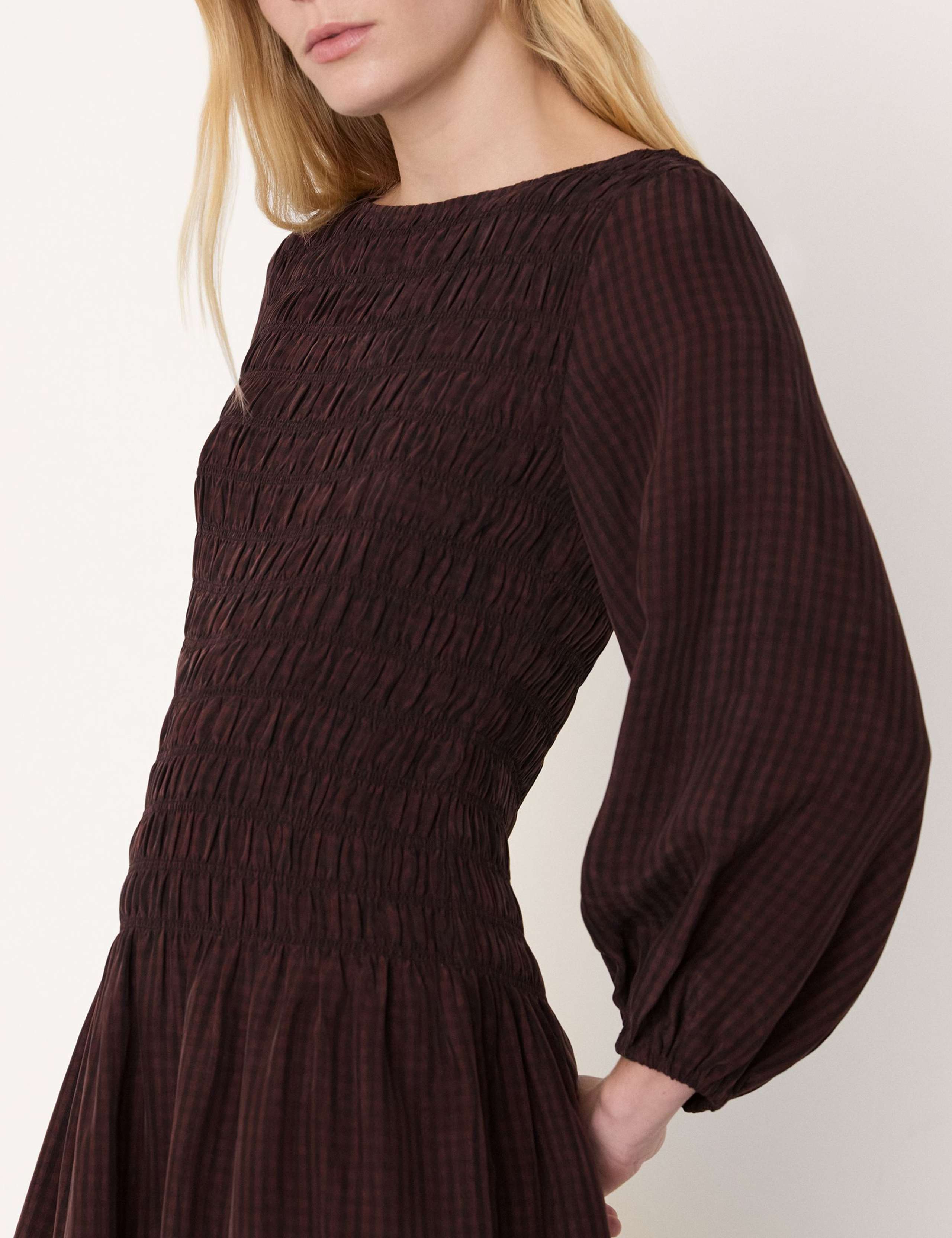 Pure Cupro Checked Midi Shirred Dress 4 of 4