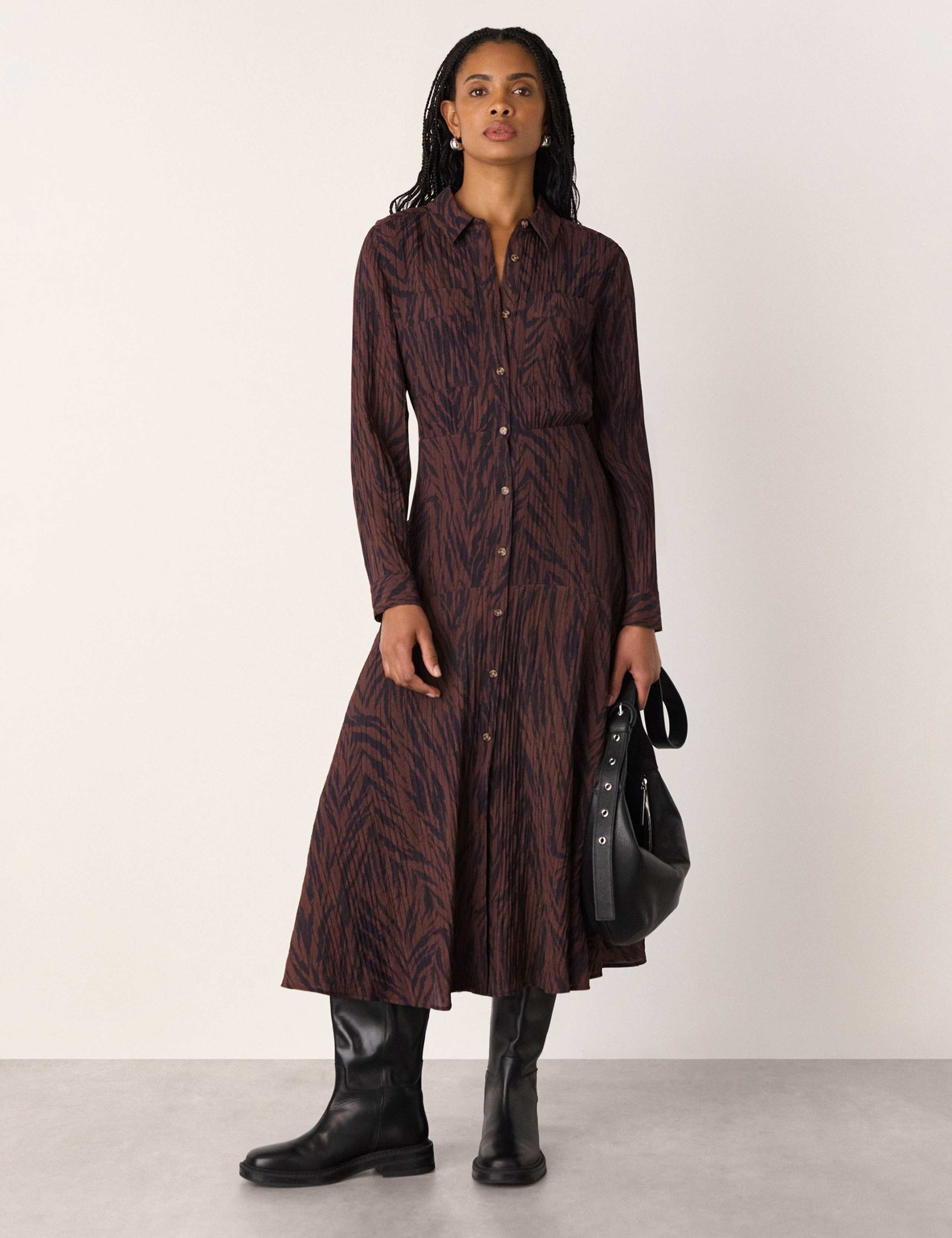 Animal Print Button Through Midi Shirt Dress 1 of 4