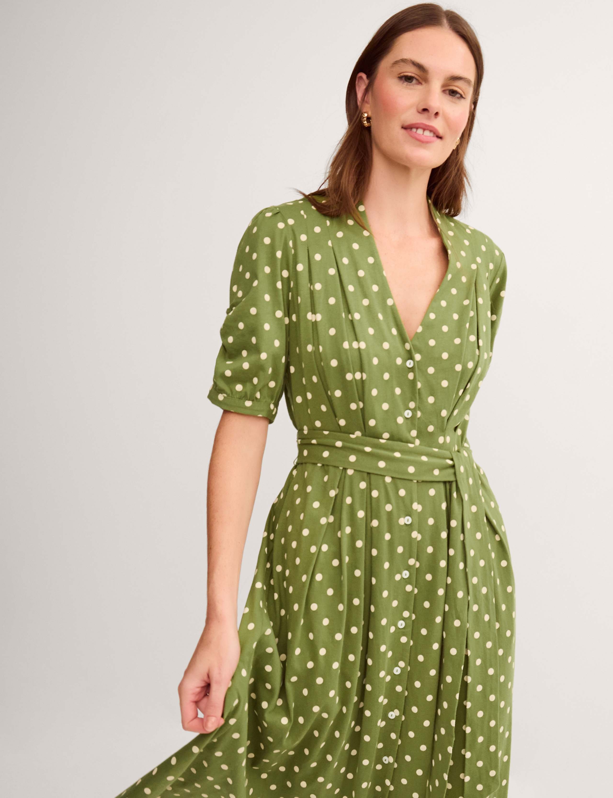 Jersey Polka Dot Belted Midi Shirt Dress 2 of 4
