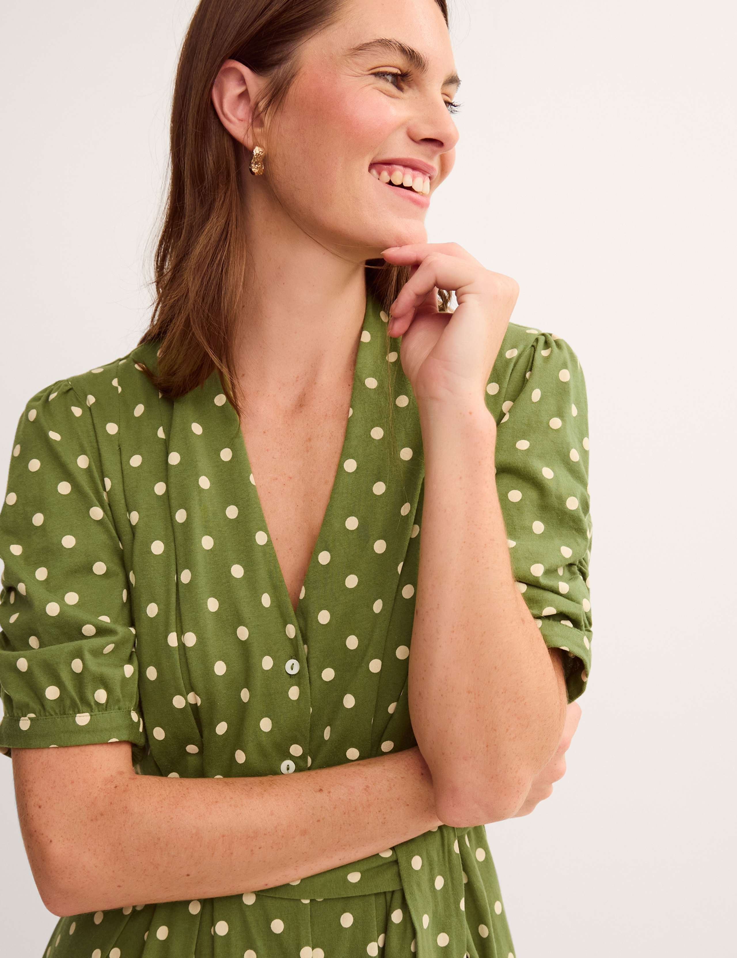 Jersey Polka Dot Belted Midi Shirt Dress 3 of 4