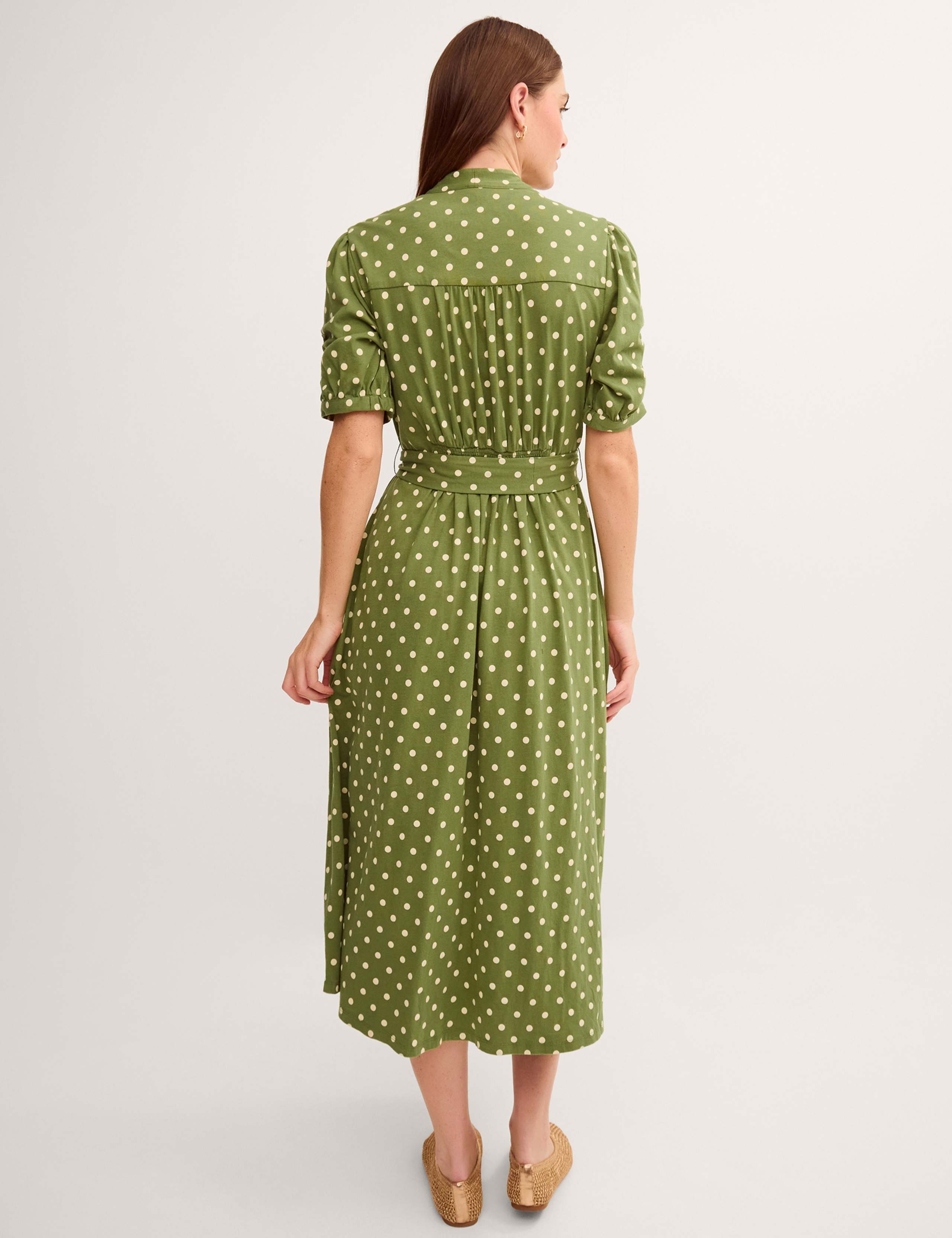 Jersey Polka Dot Belted Midi Shirt Dress 4 of 4