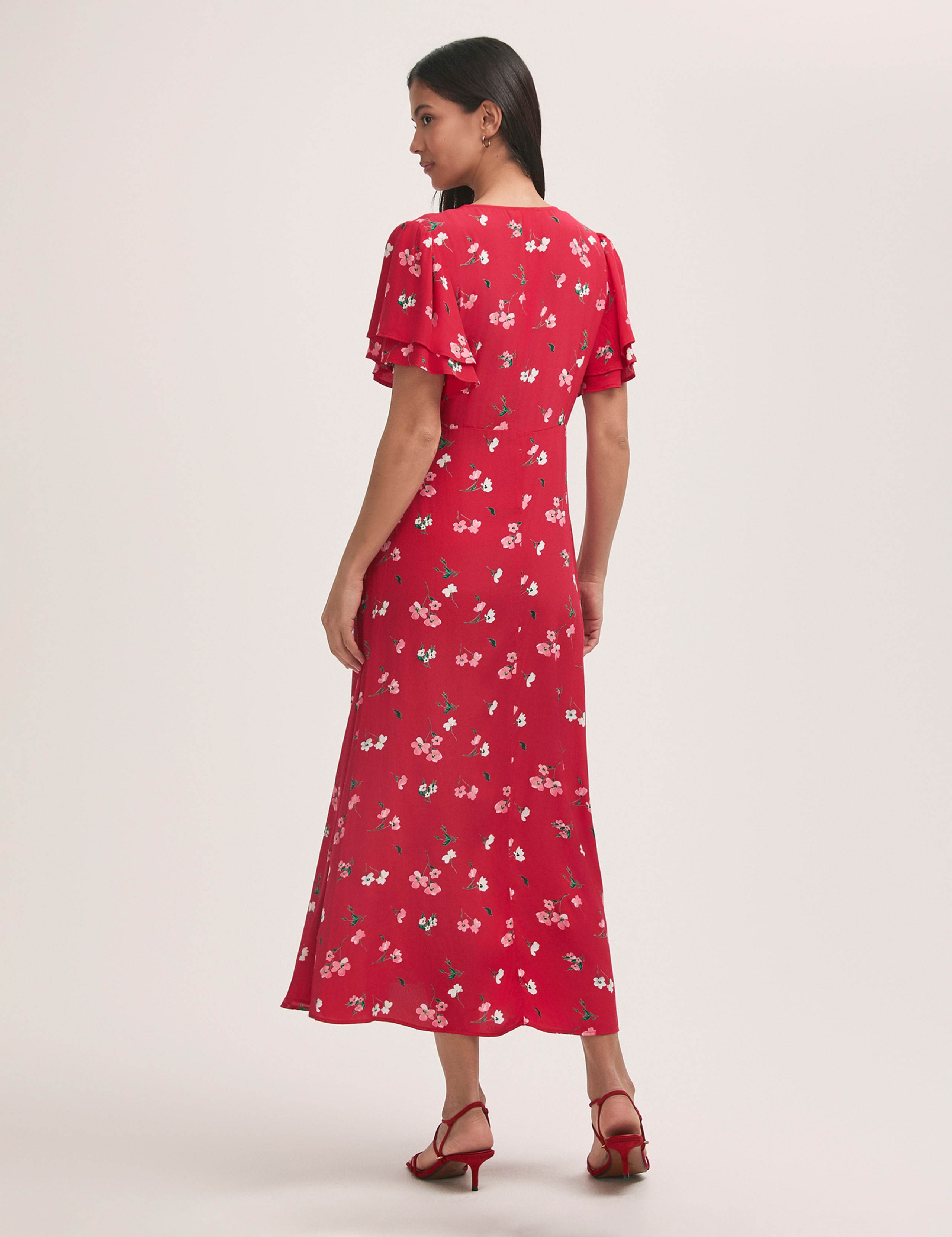 Ditsy Floral V-Neck Midi Tea Dress 2 of 4