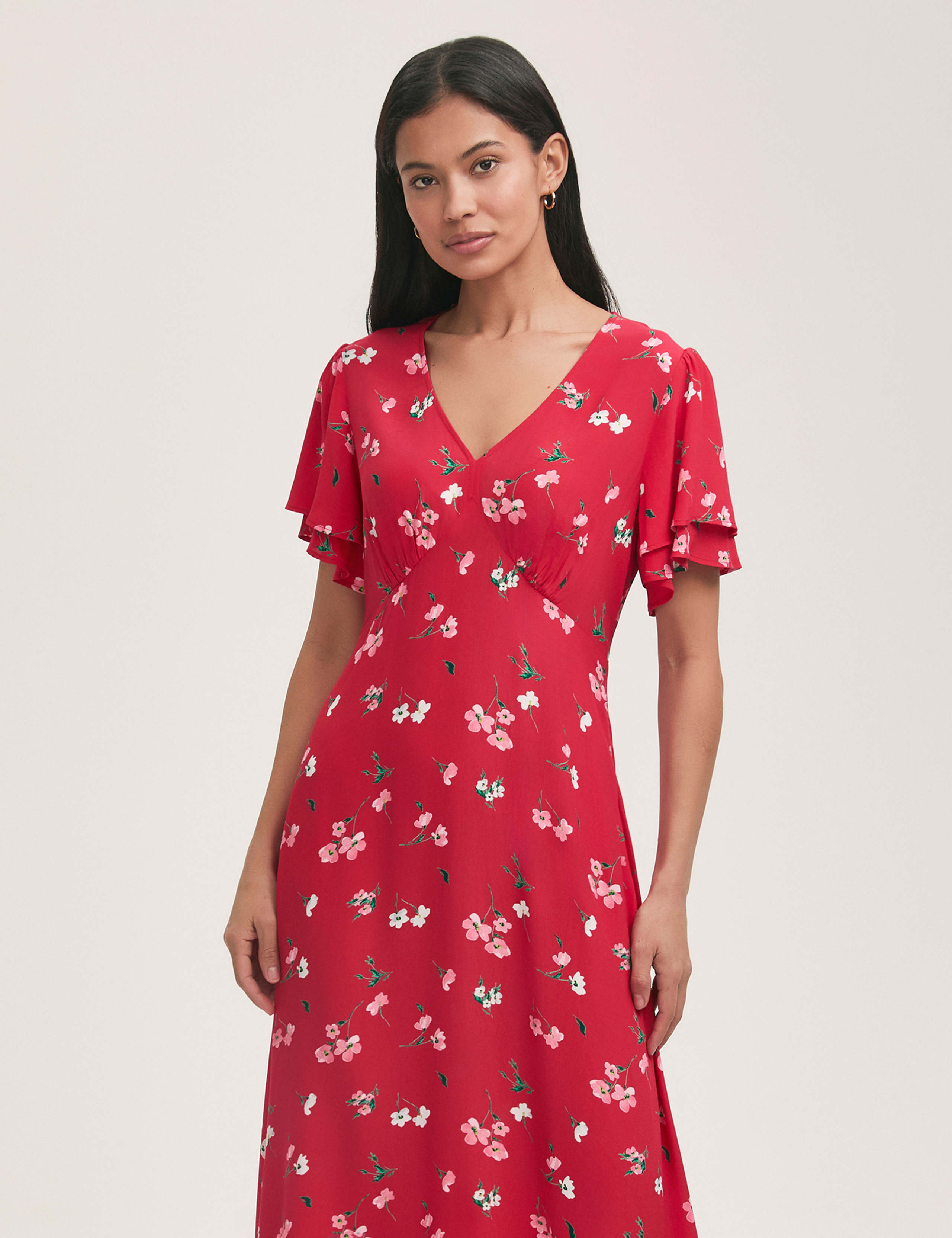 Ditsy Floral V-Neck Midi Tea Dress 3 of 4