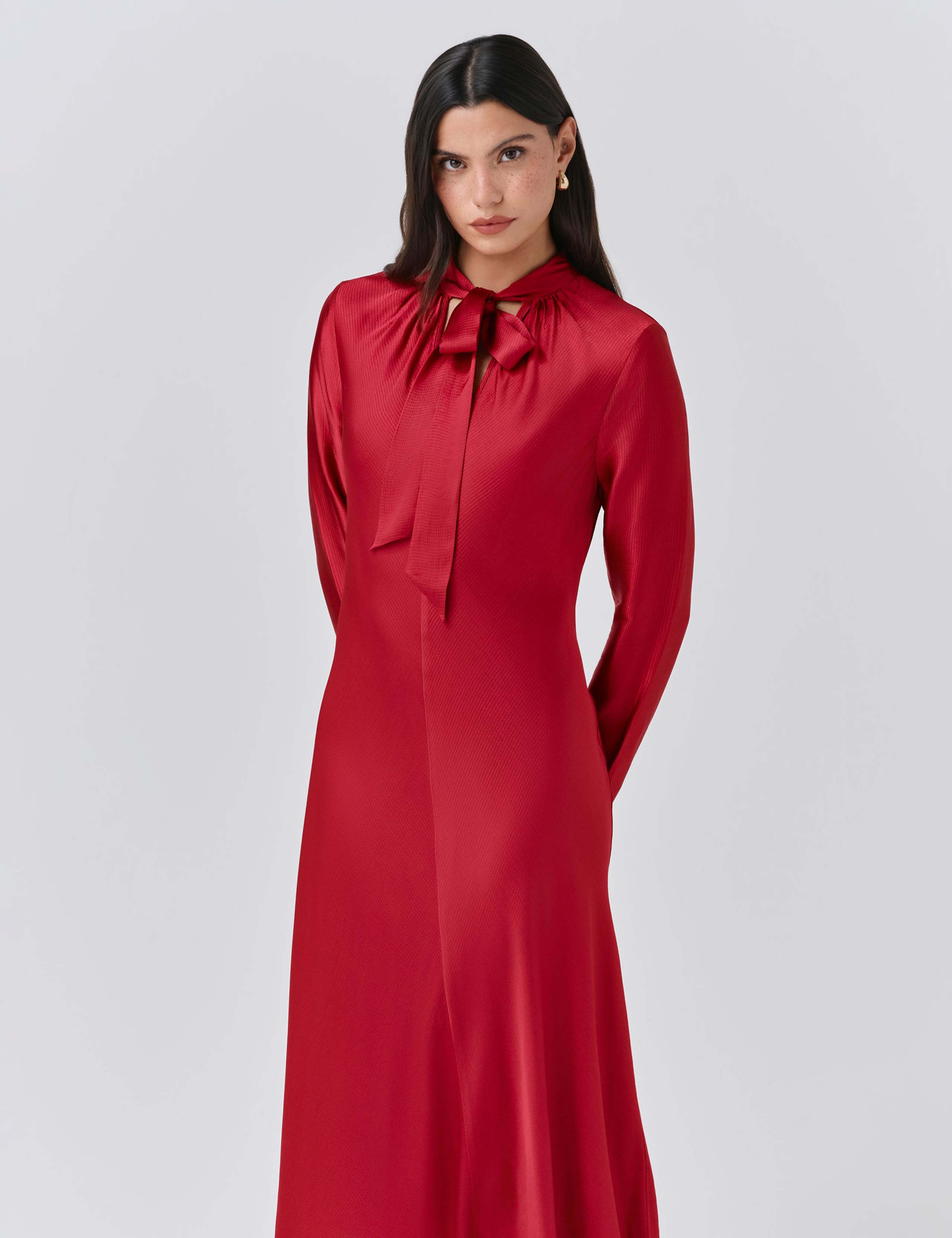 Satin Tie Neck Midi Skater Dress 4 of 5