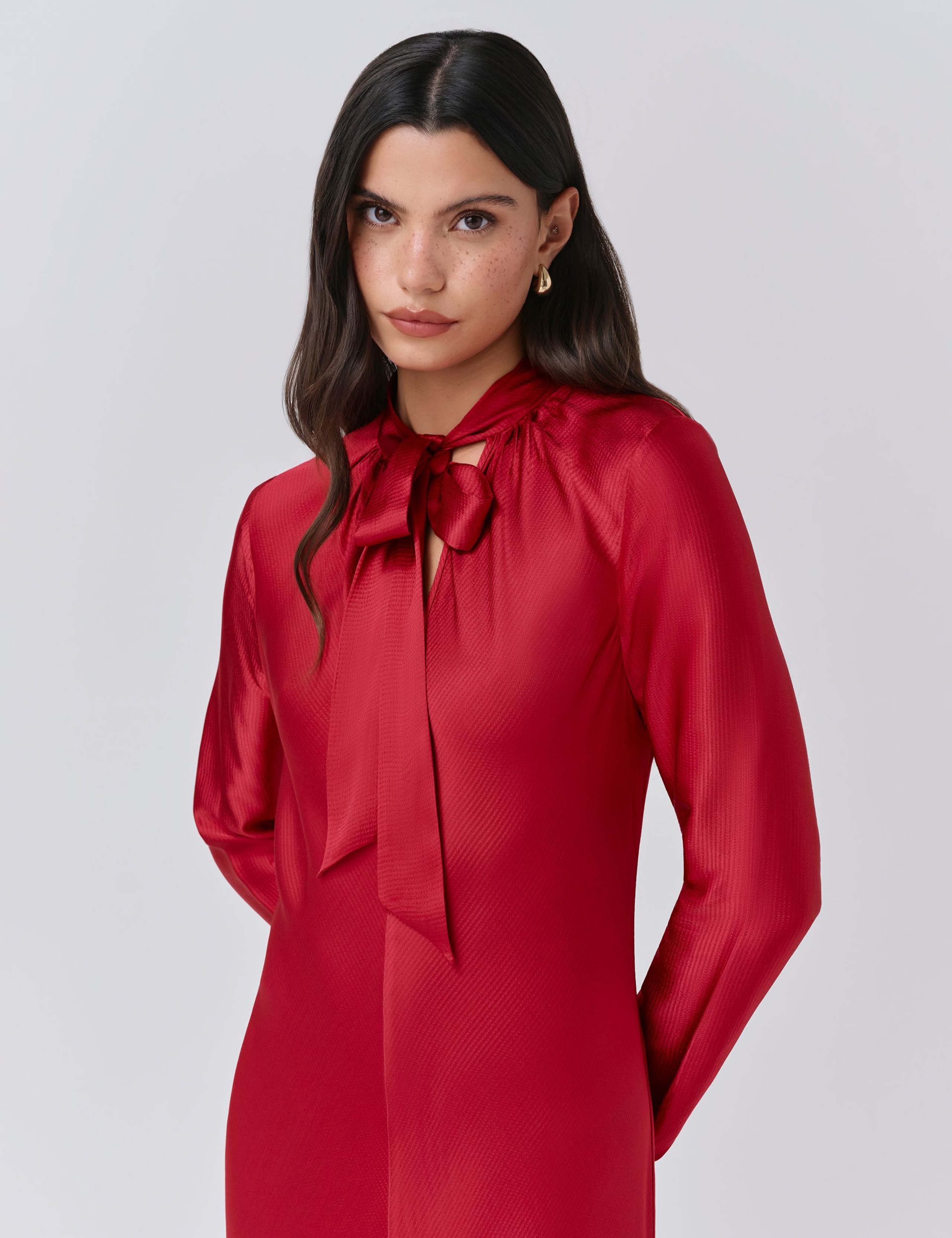 Satin Tie Neck Midi Skater Dress 5 of 5