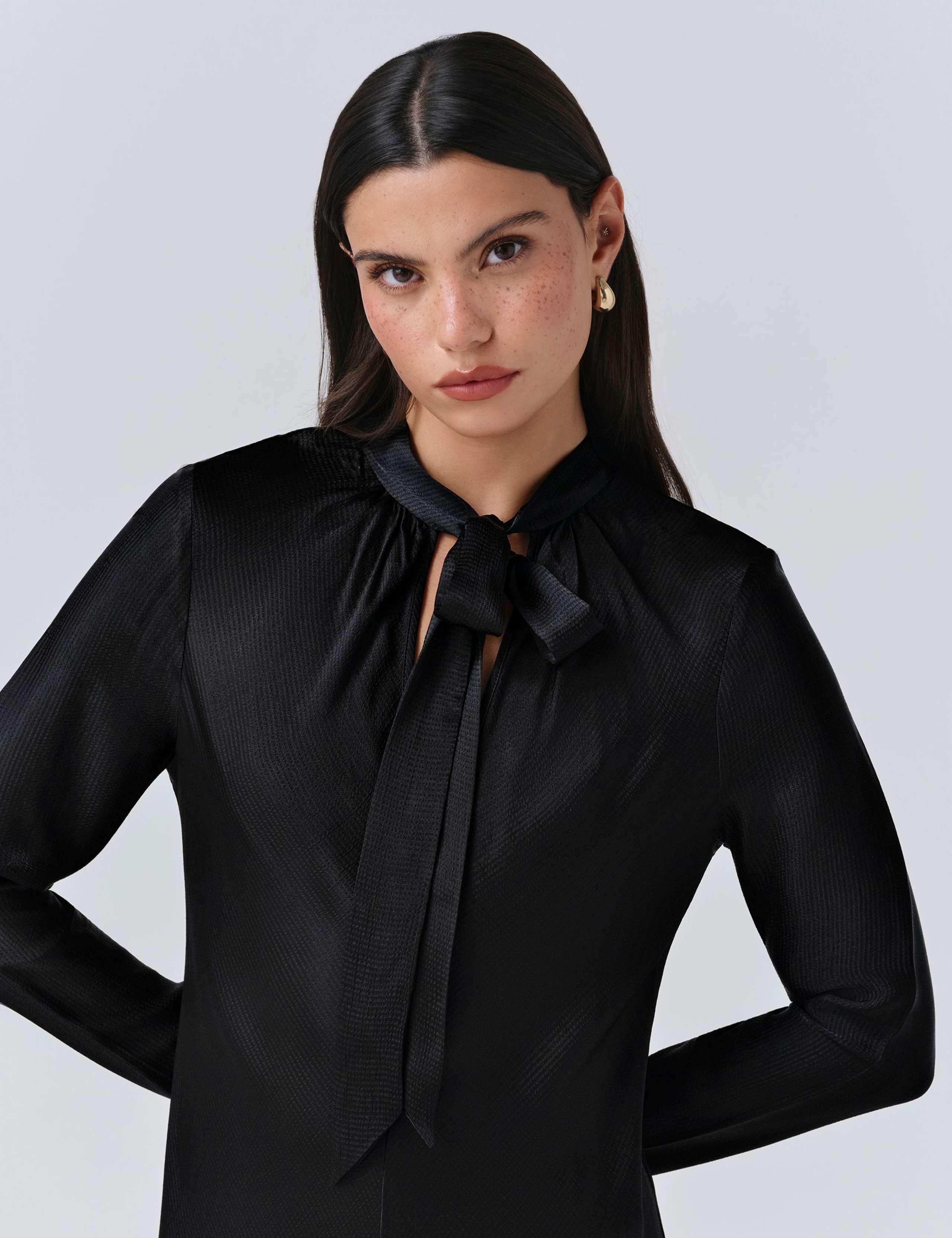 Satin Tie Neck Midi Skater Dress 5 of 5